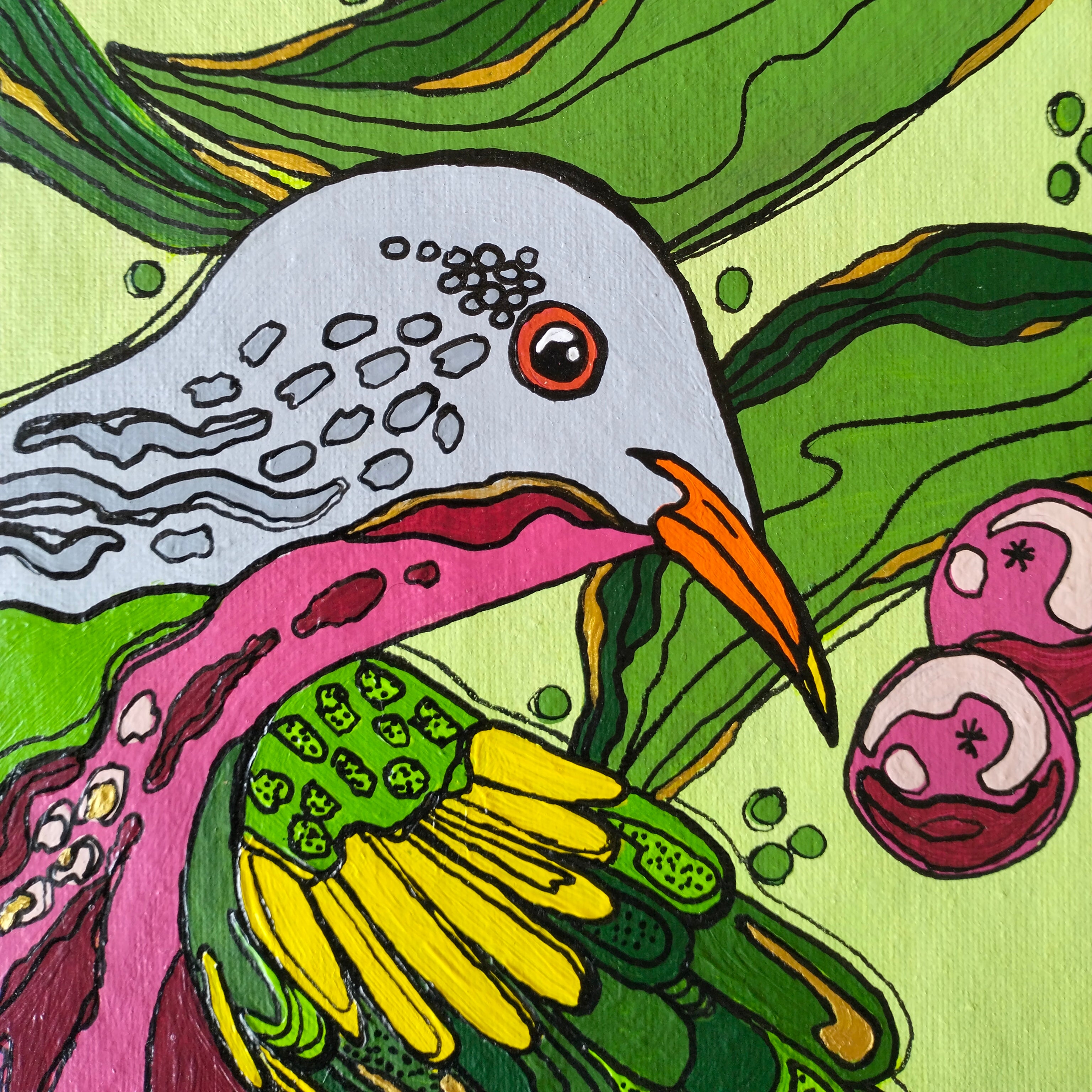 A3 ORIGINAL ARTWORK - "Wompoo Fruit Dove"- acrylic and latex abstract art