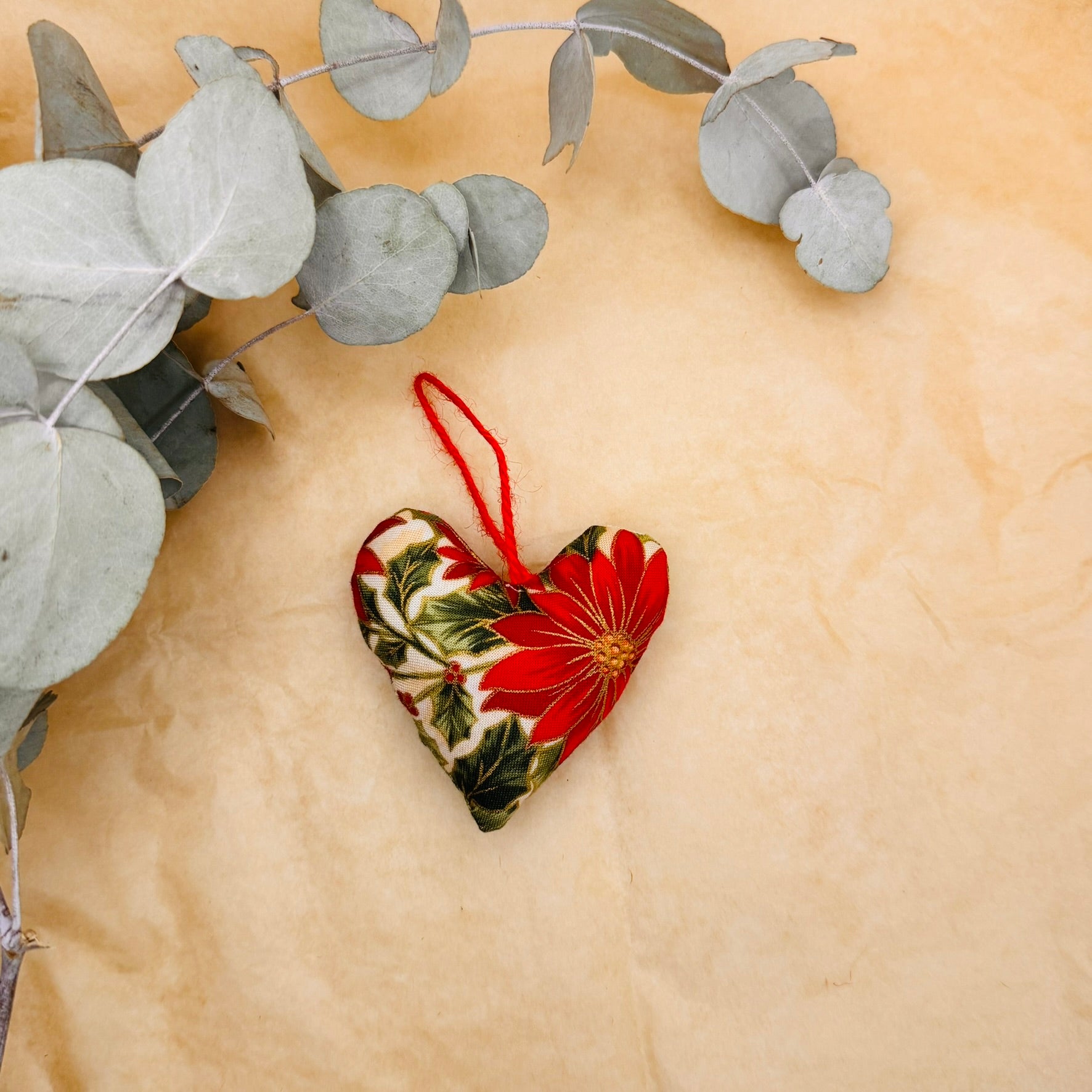Handmade Red & Green Poinsettia Christmas Hearts