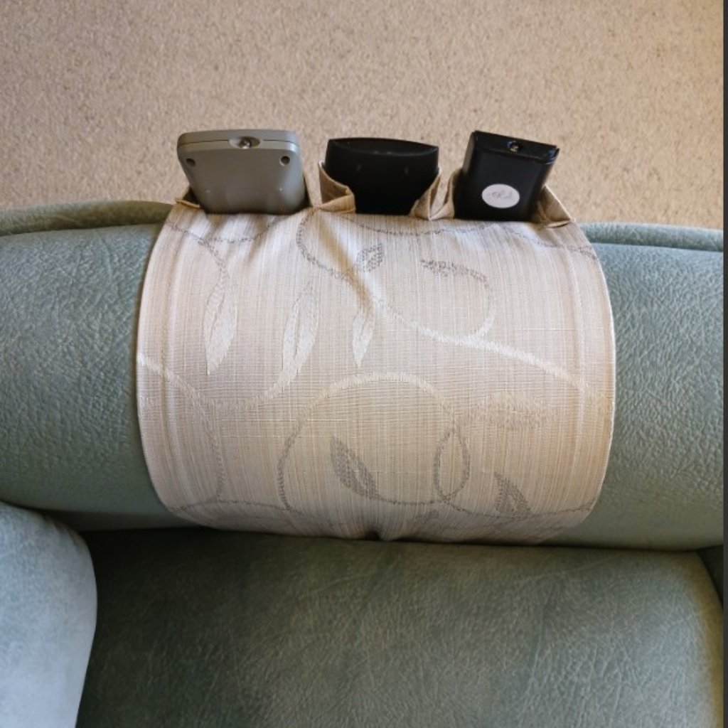 Fabric Remote Control Holder -Cream 3 pockets