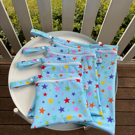 READY MADE Water-resistant wet bags -  Stars II on Light Blue (Creative Monsoon)  | Ready to ship | FREE Postage