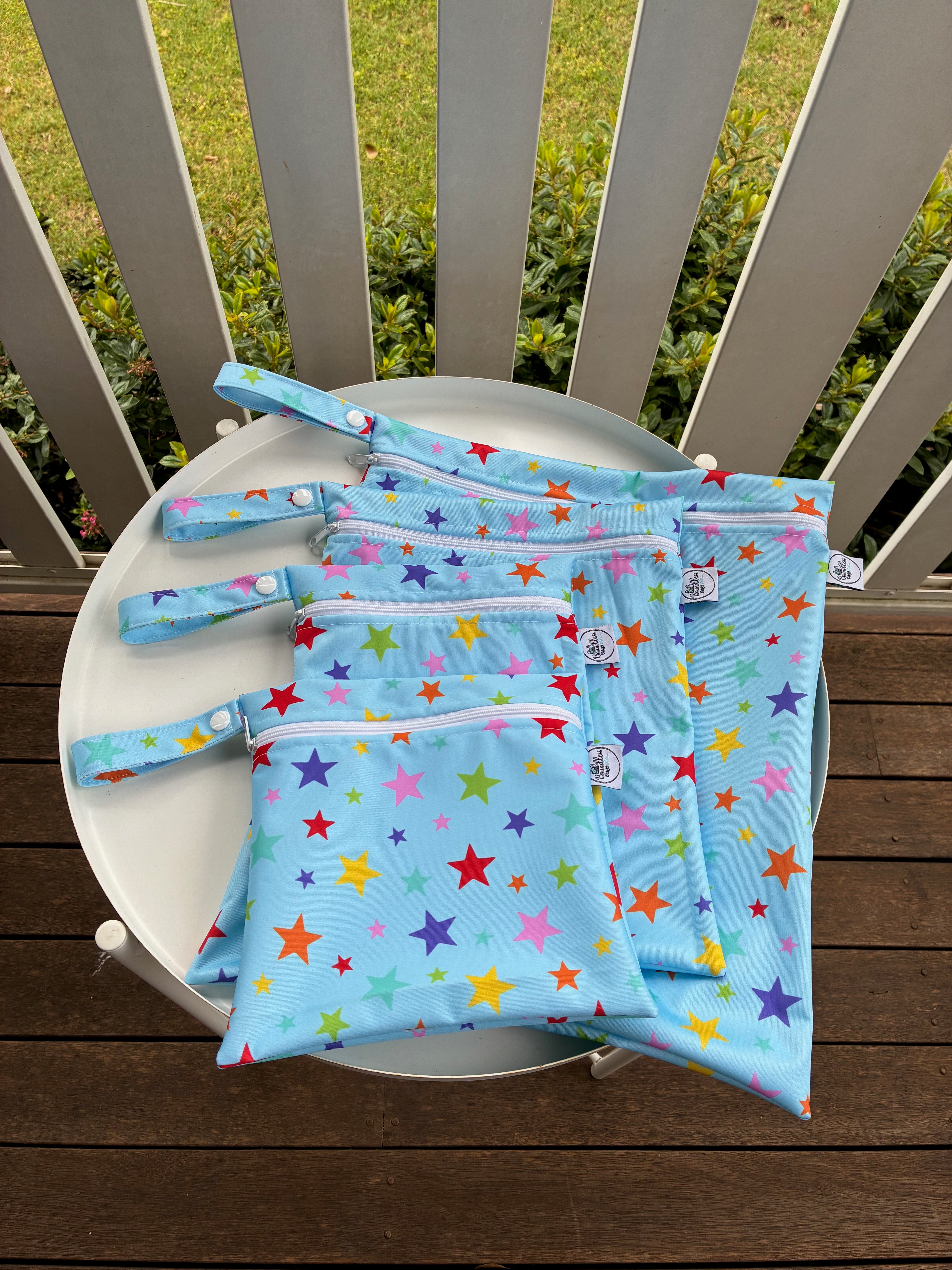 READY MADE Water-resistant wet bags -  Stars II on Light Blue (Creative Monsoon)  | Ready to ship | FREE Postage