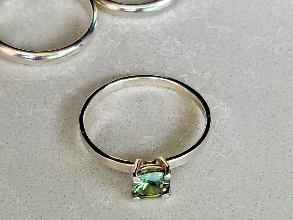 Green Tea Tourmaline Sterling Silver Ring