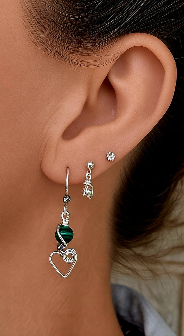 💚 Malachite & Thai Silver Heart Earrings