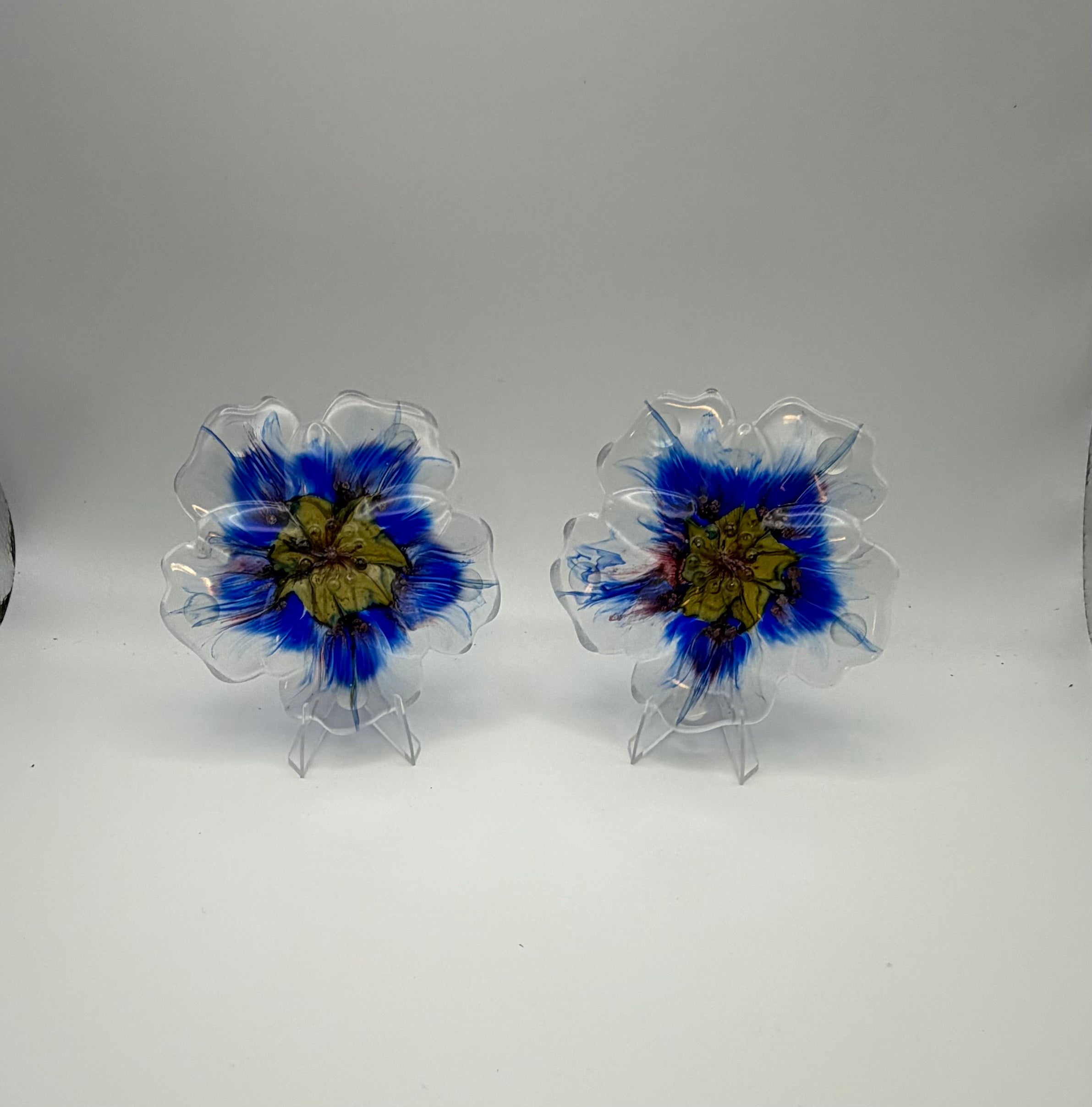 Handcrafted floral blue design Resin Coasters - set of 4