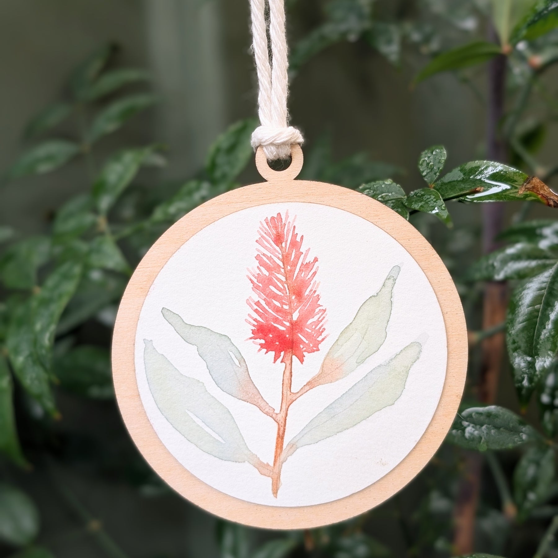 Australian Native Watercolour Christmas Decoration | Handmade Wooden Ornament