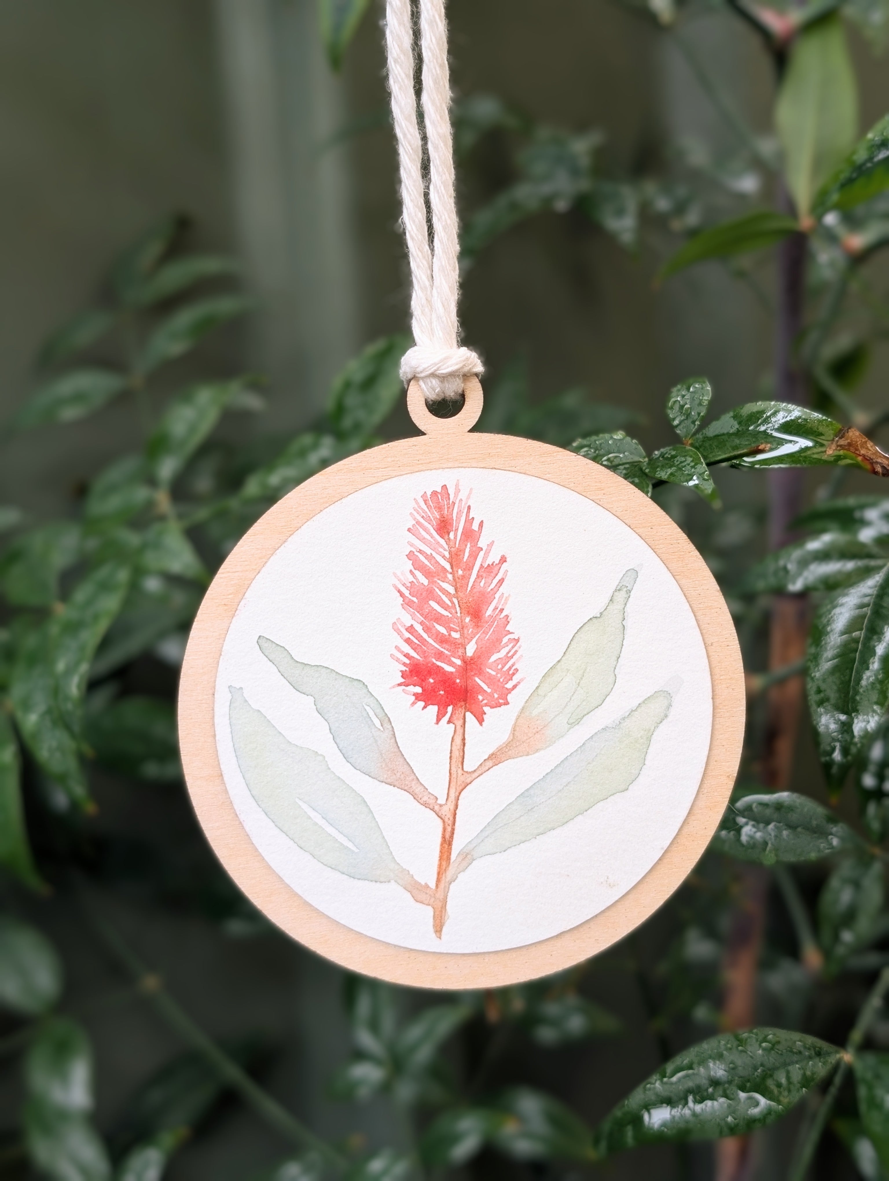 Australian Native Watercolour Christmas Decoration | Handmade Wooden Ornament