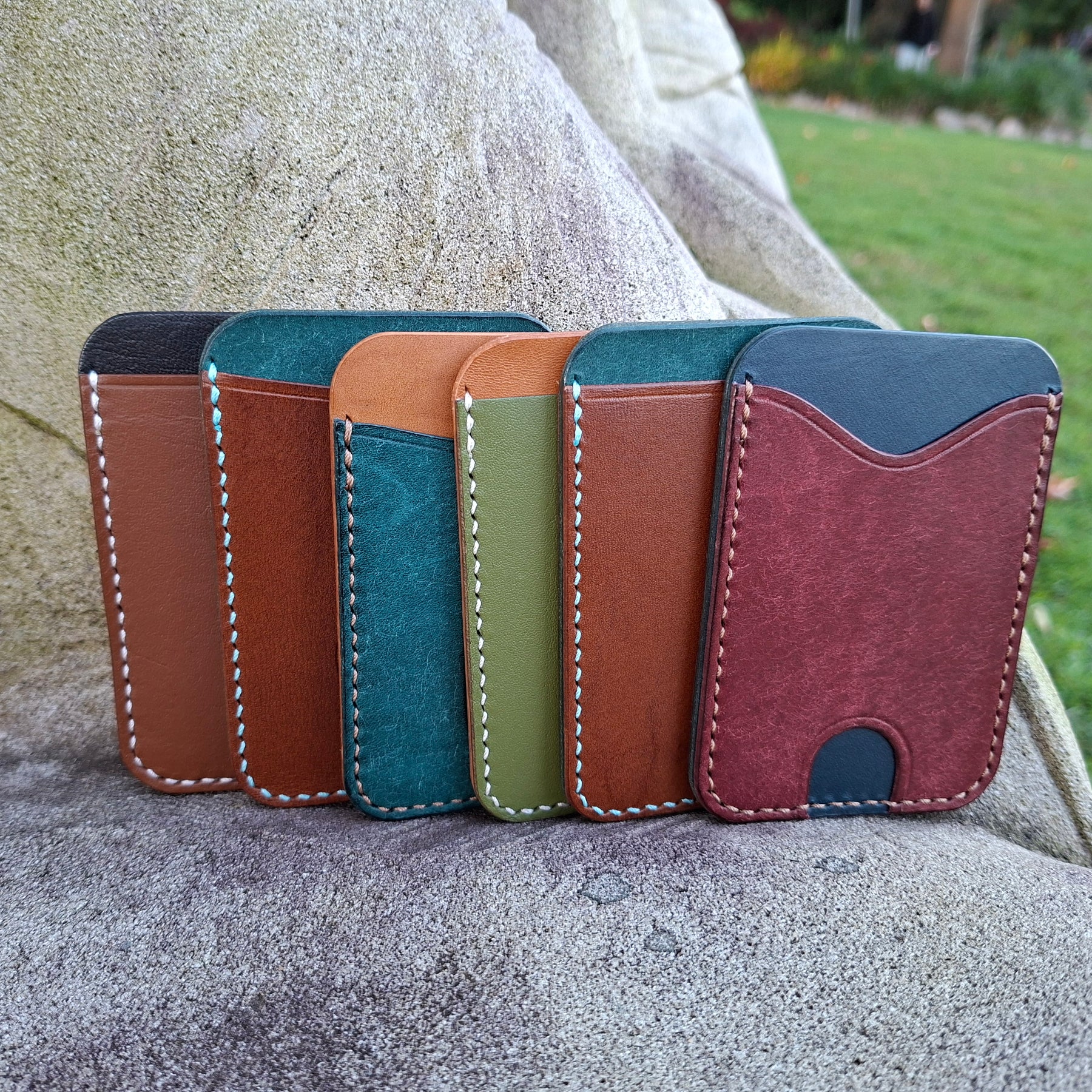 Three-Pocket Cardholder - Turquoise/Biscuit with Light BrownThread