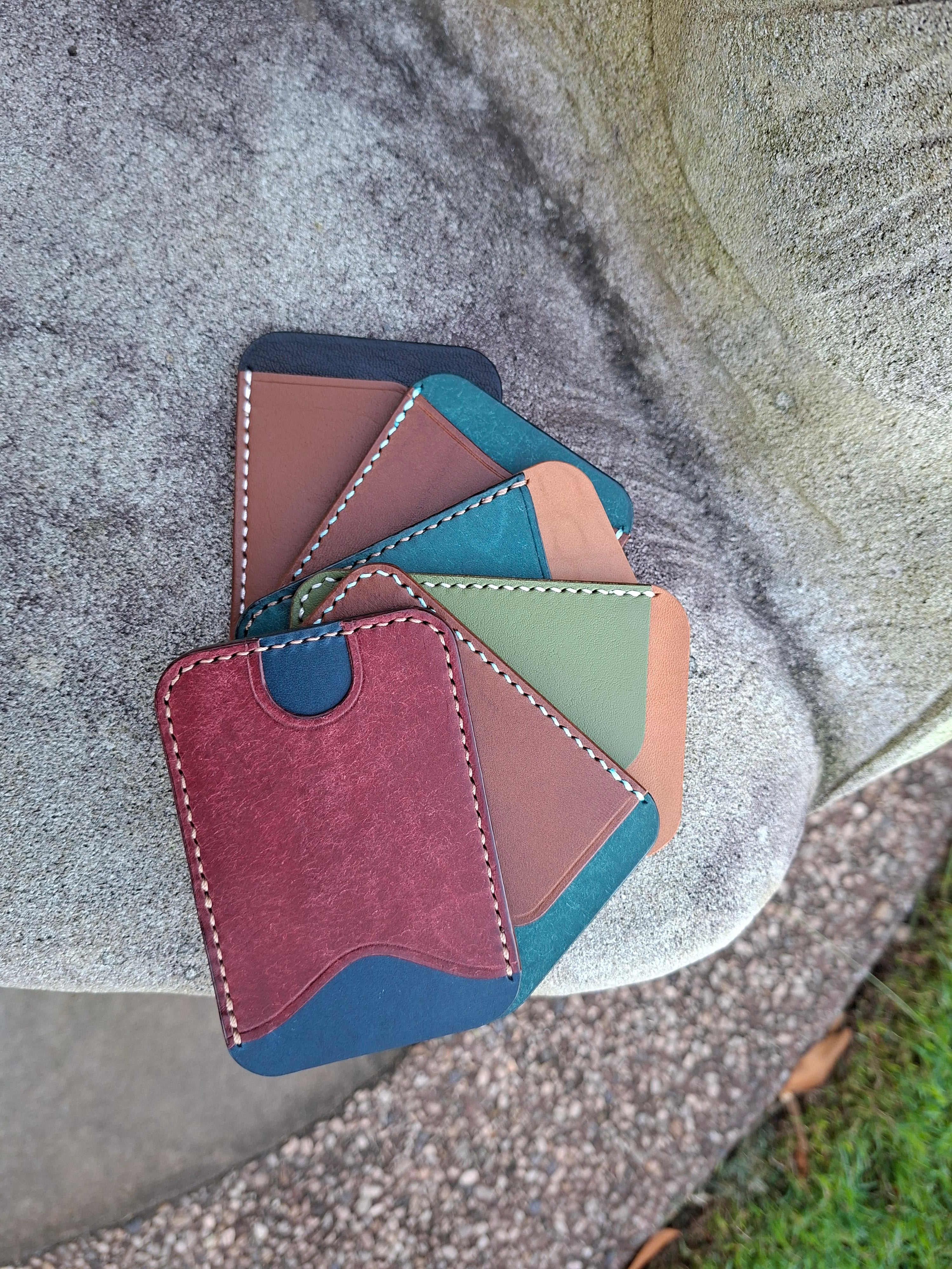 Three-Pocket Cardholder - Turquoise/Biscuit with Light BrownThread
