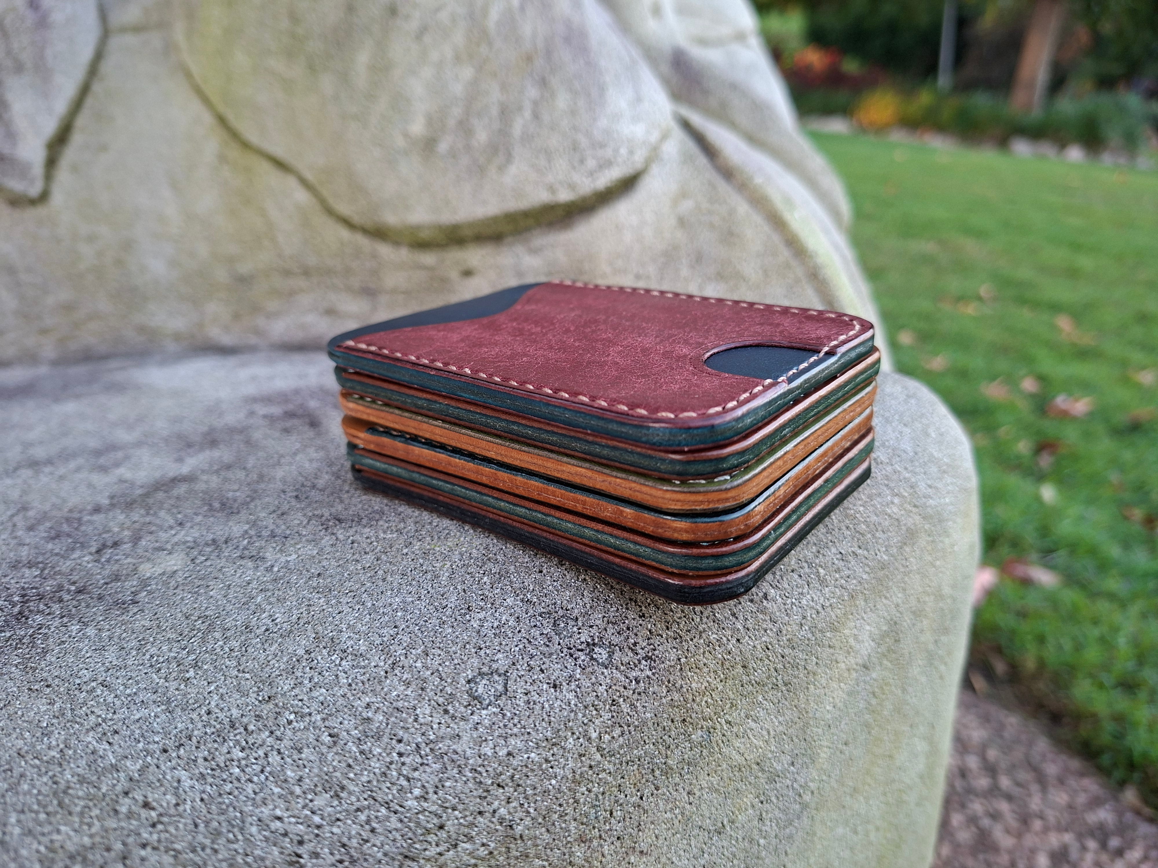 Three-Pocket Cardholder - Turquoise/Biscuit with Light BrownThread