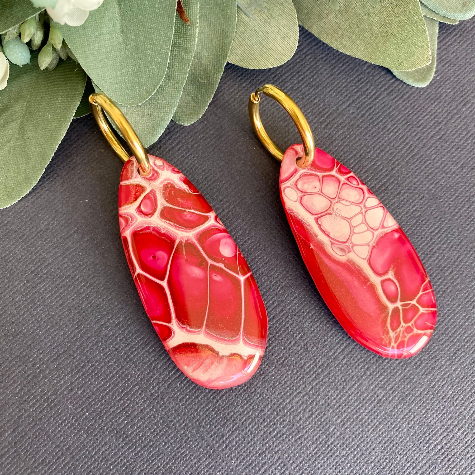 Burgundy and Gold Statement Earrings