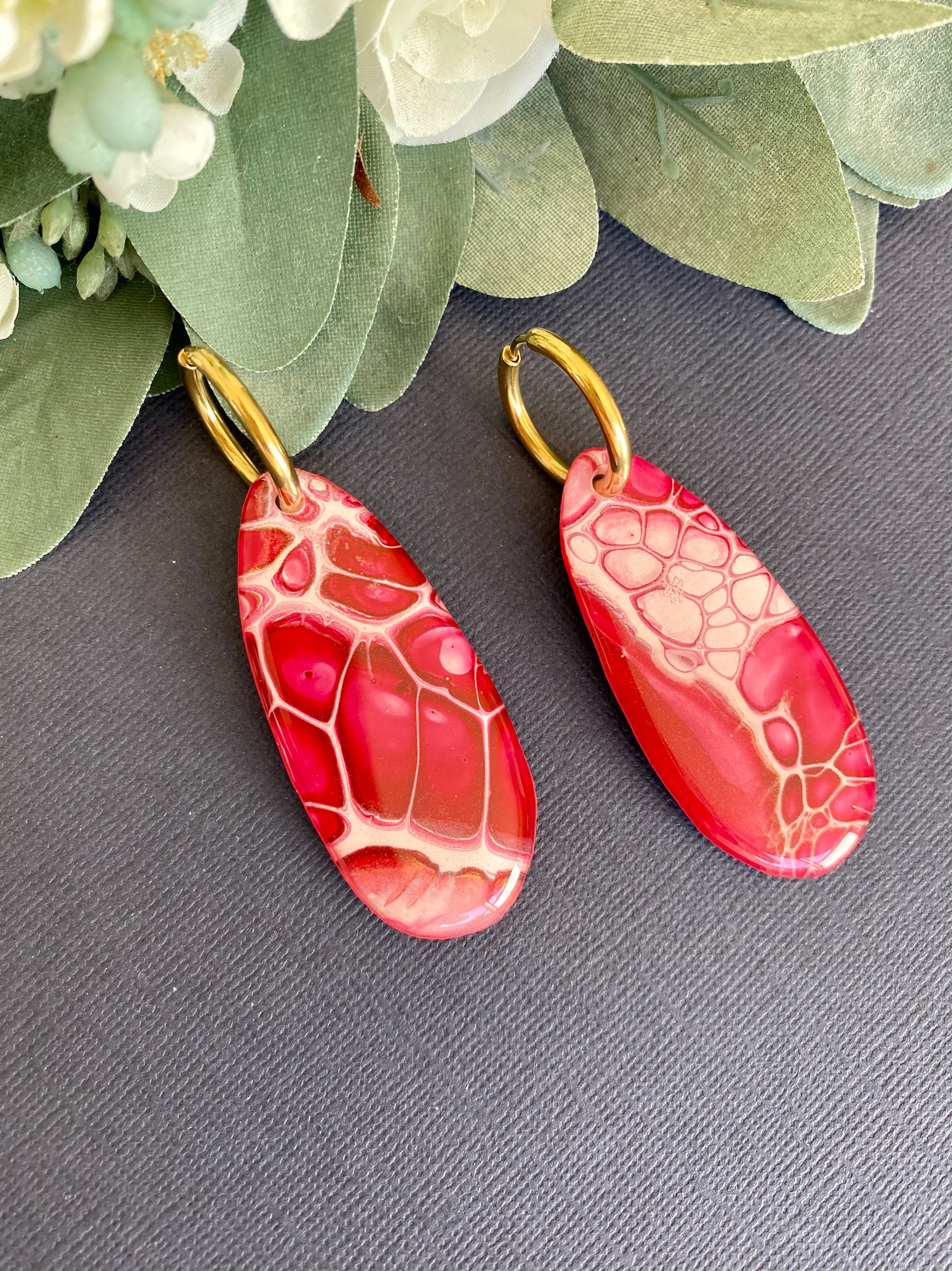 Burgundy and Gold Statement Earrings