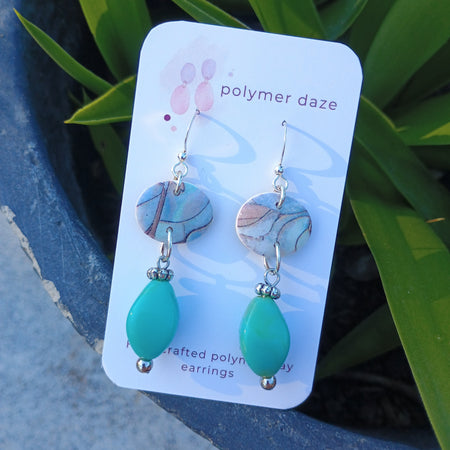 Marble floral dangle beaded earrings