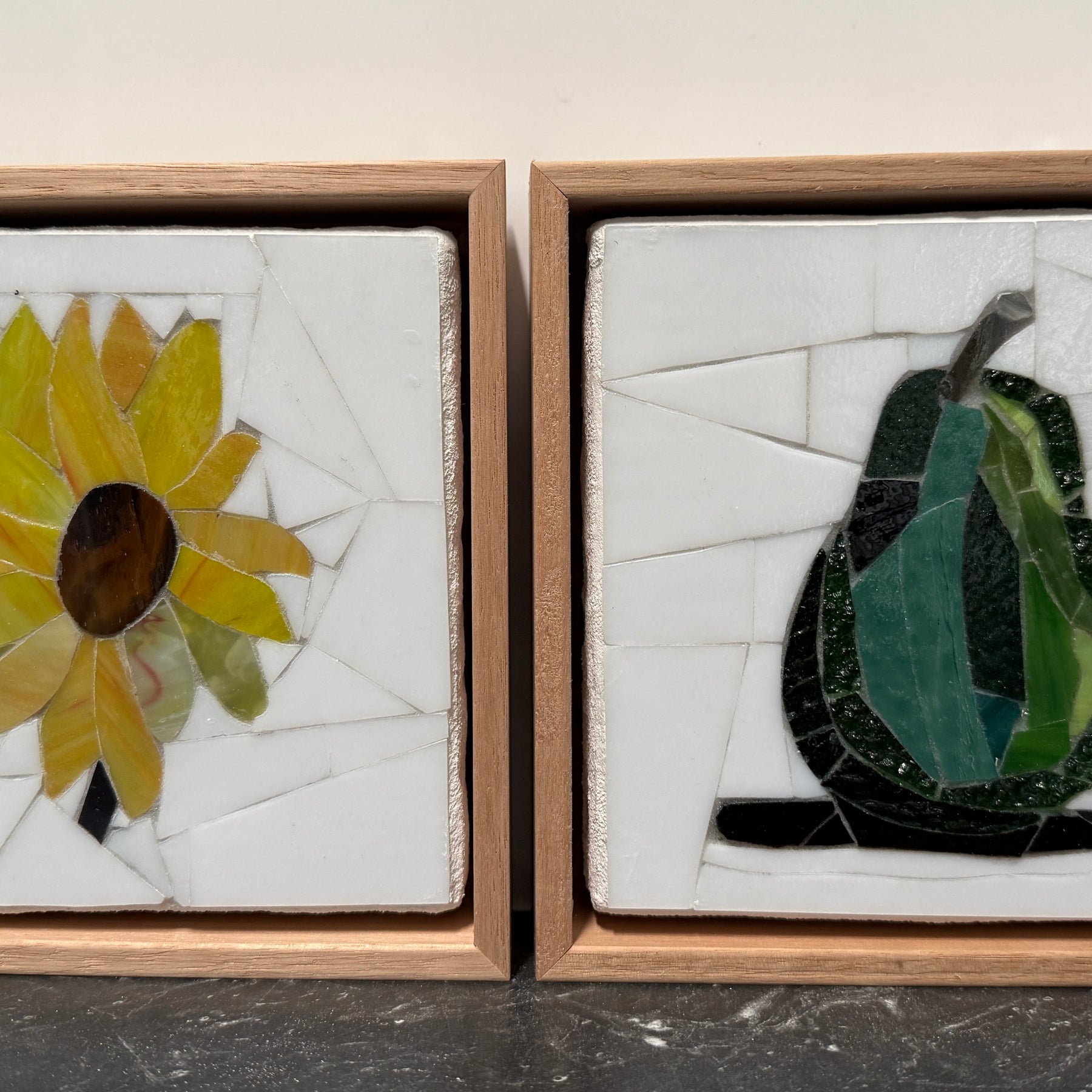 Stained Glass Mosaic Sunflower Framed in Oak