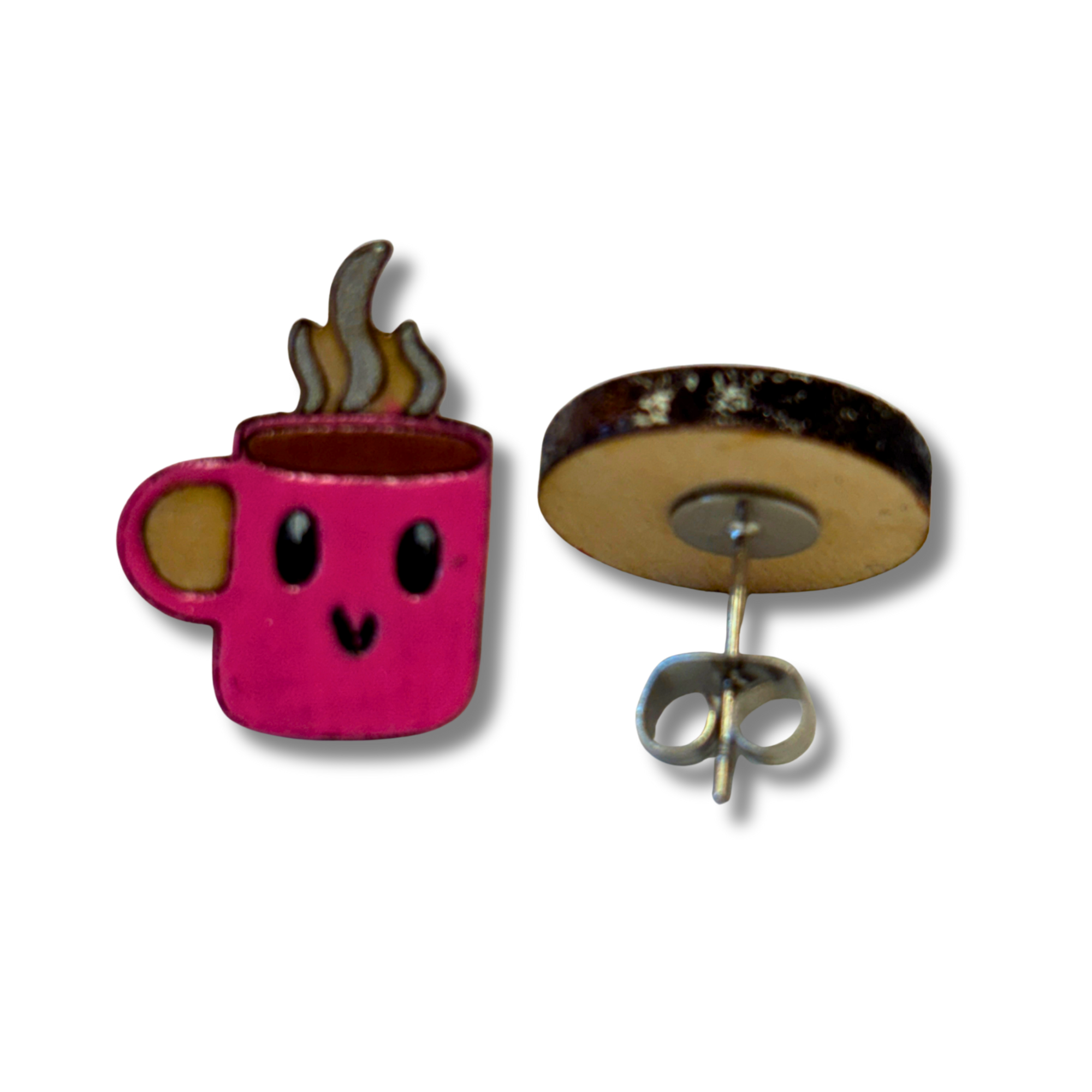 Coffee and Donut studs - wooden, hand painted earrings