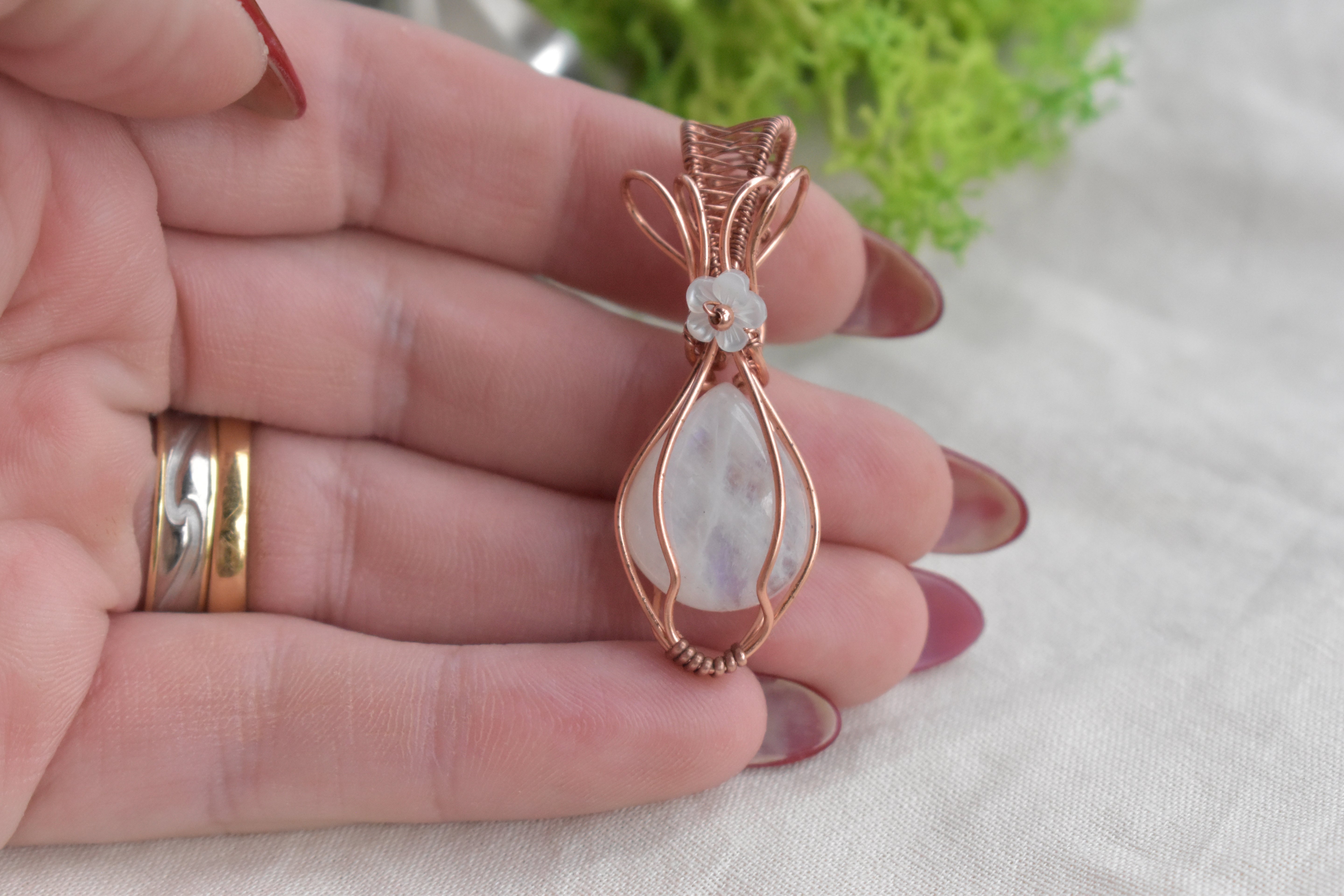 Moonlight Bloom - Handcrafted Moonstone & Mother of Pearl Pendant