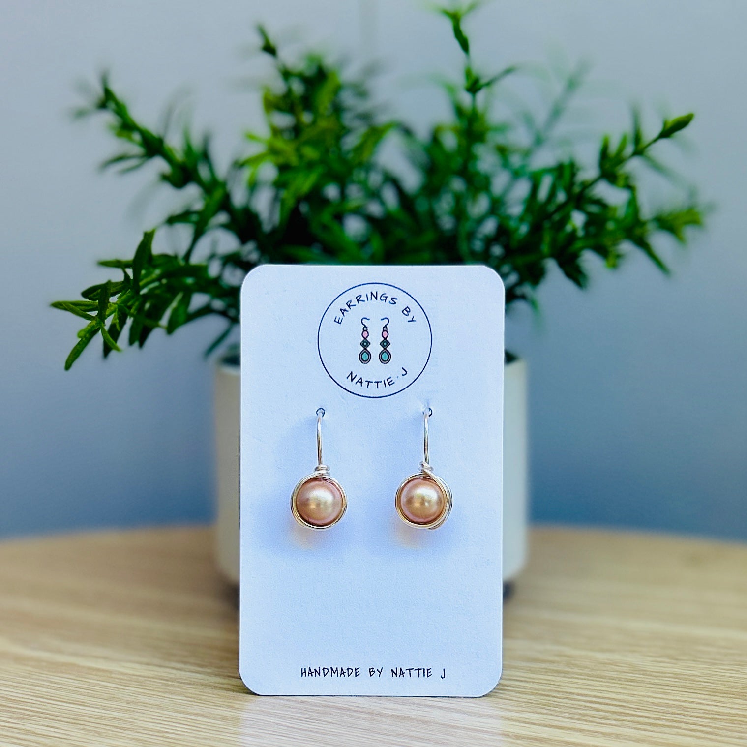 'Bauble Baby' Wire Wrapped Faux Pearls Silver Dangle