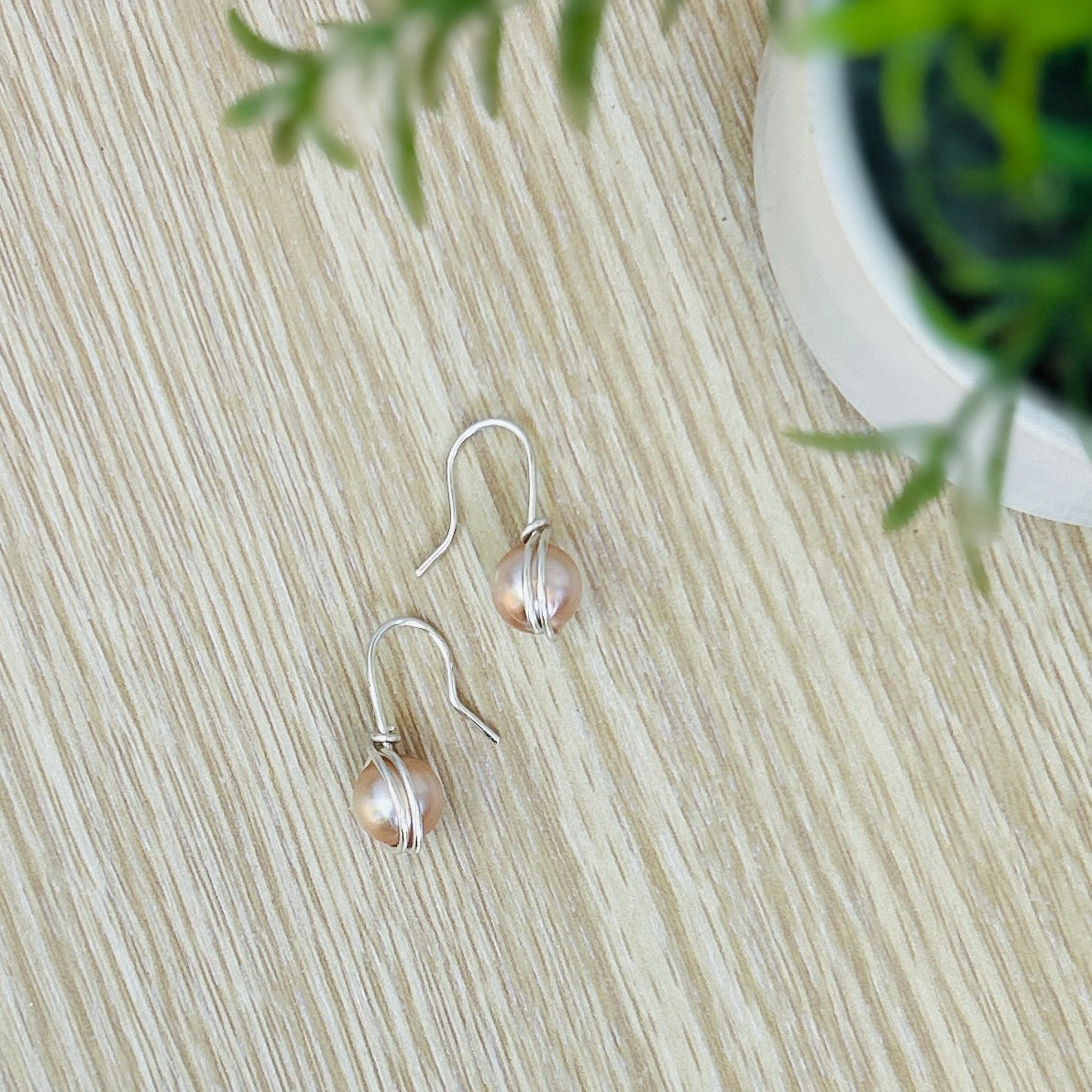 'Bauble Baby' Wire Wrapped Faux Pearls Silver Dangle