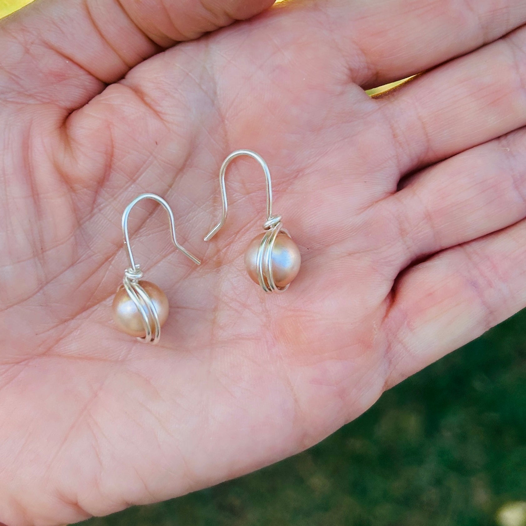 'Bauble Baby' Wire Wrapped Faux Pearls Silver Dangle