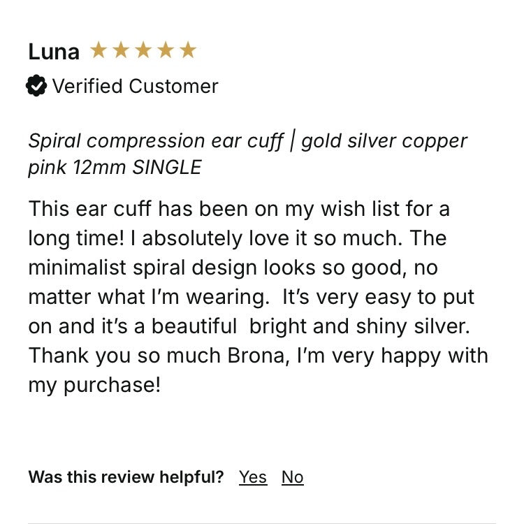 Spiral ear cuff | gold silver copper rose titanium & more | Clip on Compression | Unisex Men’s Women’s jewellery | 3 sizes