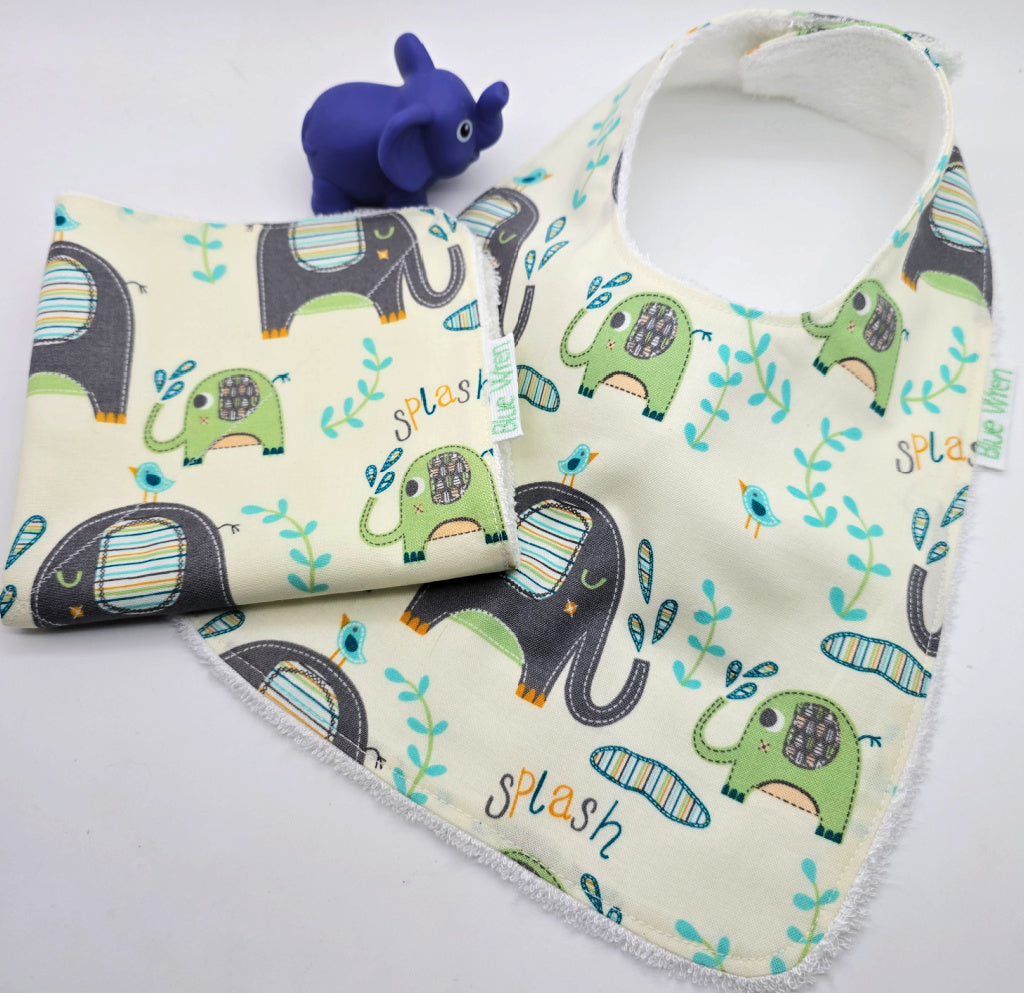 Elephant Baby Bib and Wash Cloth Gift Set