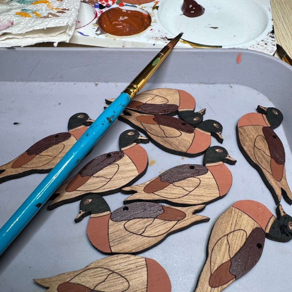 Australian Shelduck Hand Painted Wood Sterling Silver Earrings