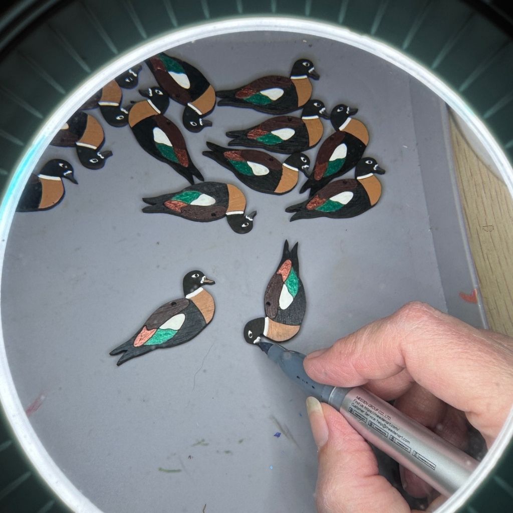 Australian Shelduck Hand Painted Wood Sterling Silver Earrings