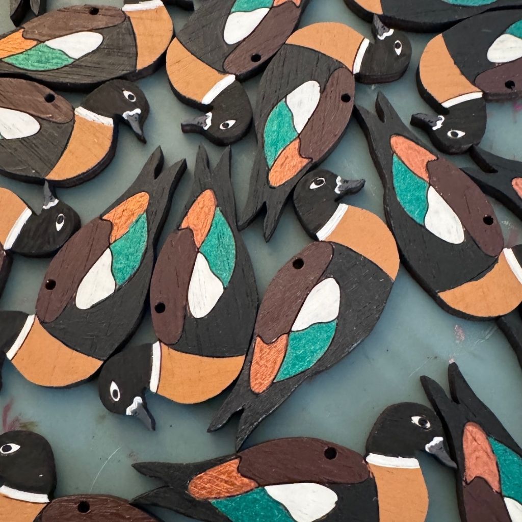 Australian Shelduck Hand Painted Wood Sterling Silver Earrings