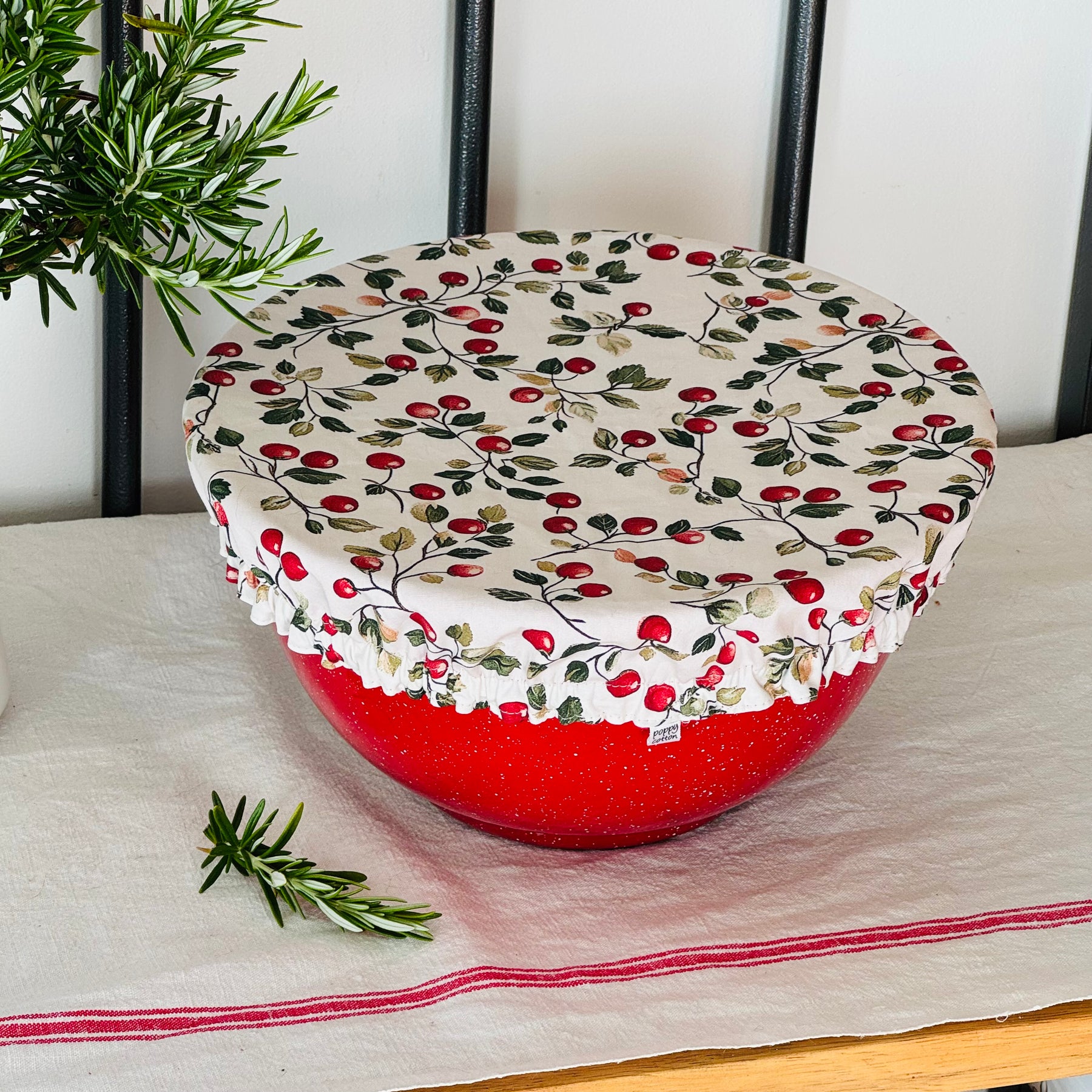 Cherry Print Reversible Cotton Bowl & Jar Covers