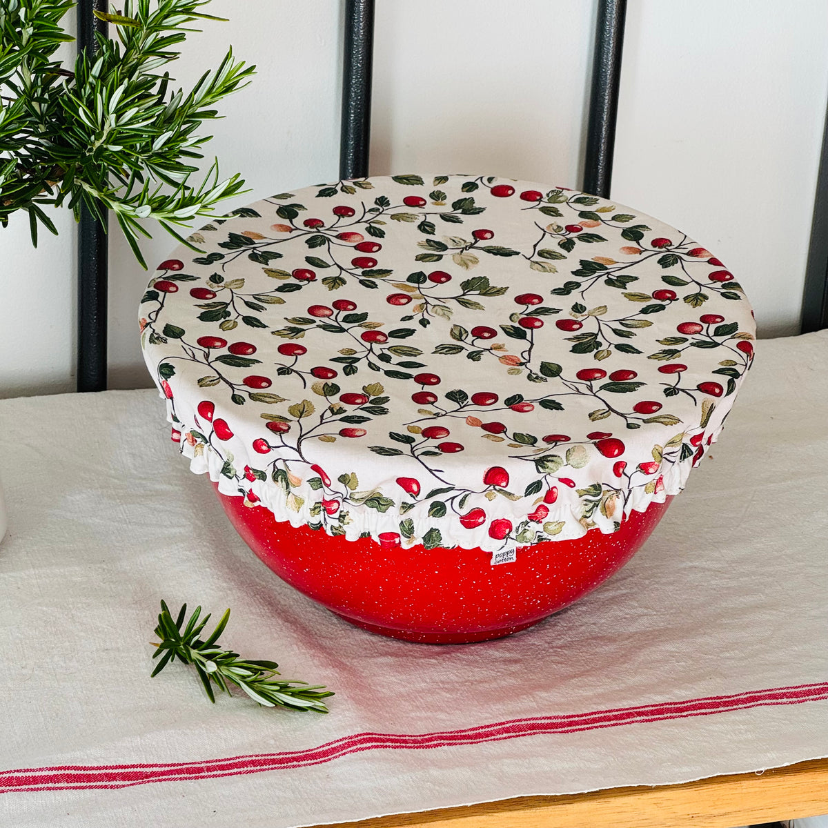 Cherry Print Reversible Cotton Bowl & Jar Covers