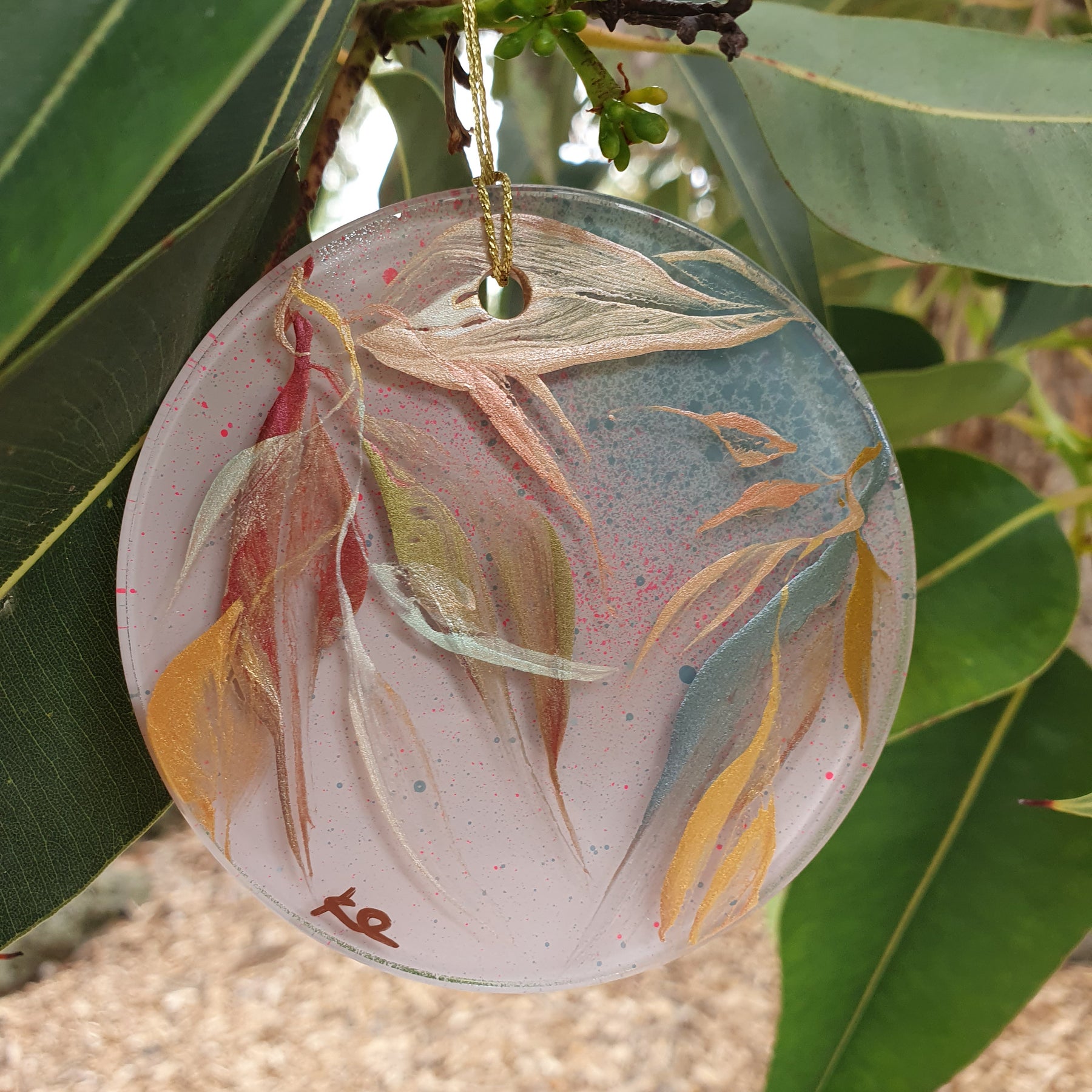 Glass Ornament | Hand-painted Australian Gum Leaf | Decoration