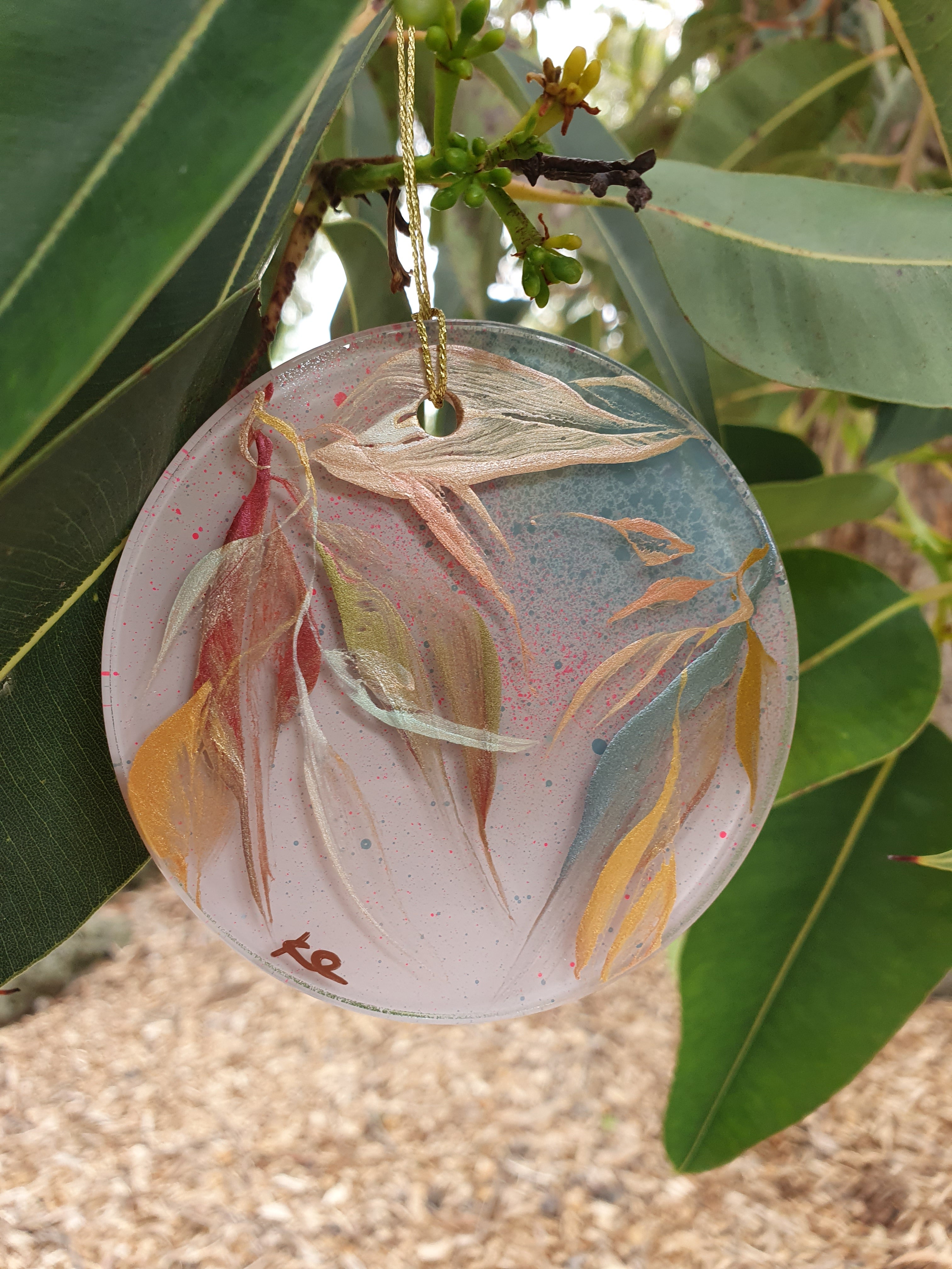 Glass Christmas Ornament | Hand-painted Australian Gum Leaf | Decoration
