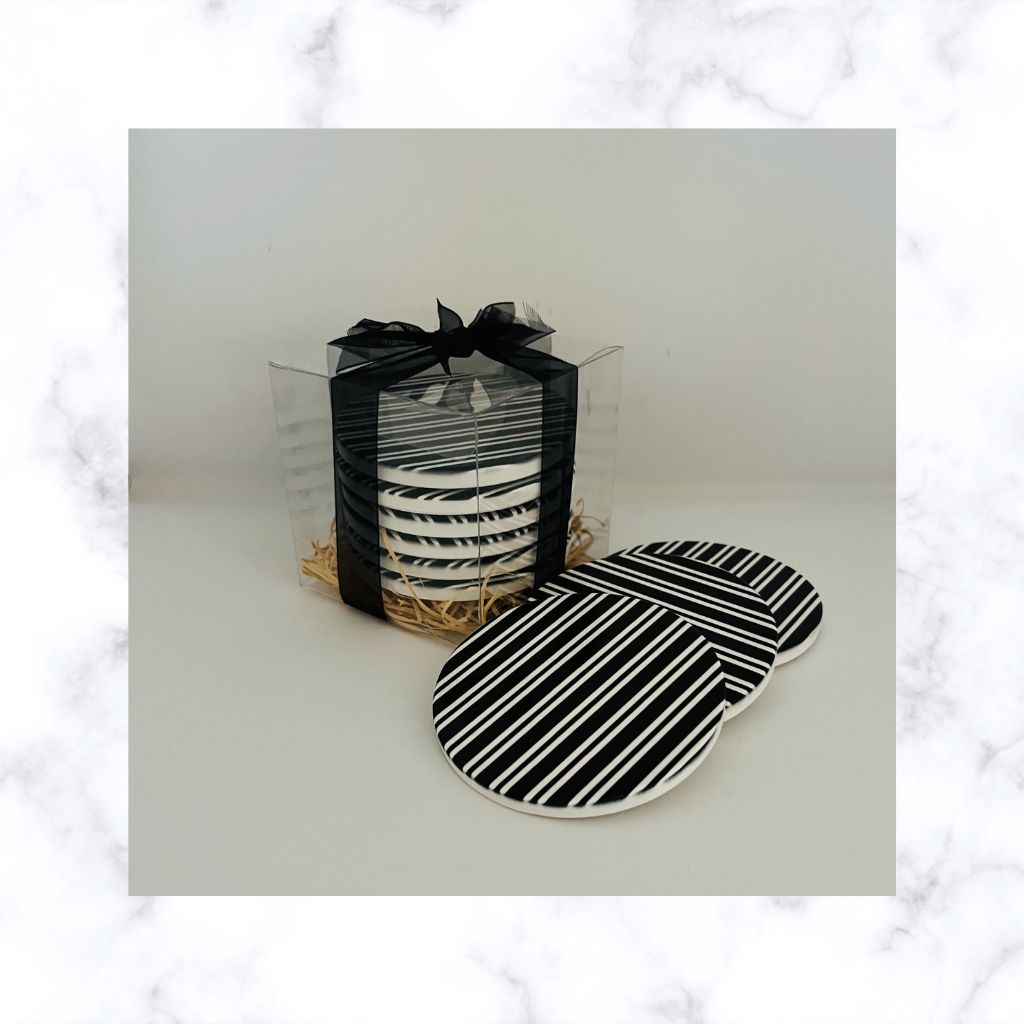 Black & White Stripe Ceramic Coasters (price is per coaster)  | Ready to ship | FREE Postage