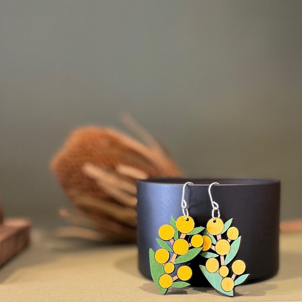 Golden Wattle Hand Painted Earrings
