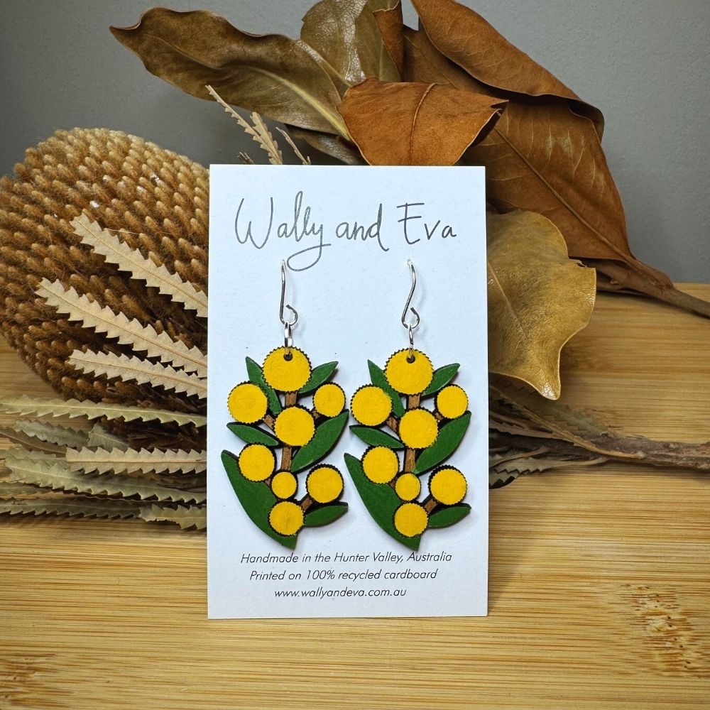 Golden Wattle Hand Painted Earrings
