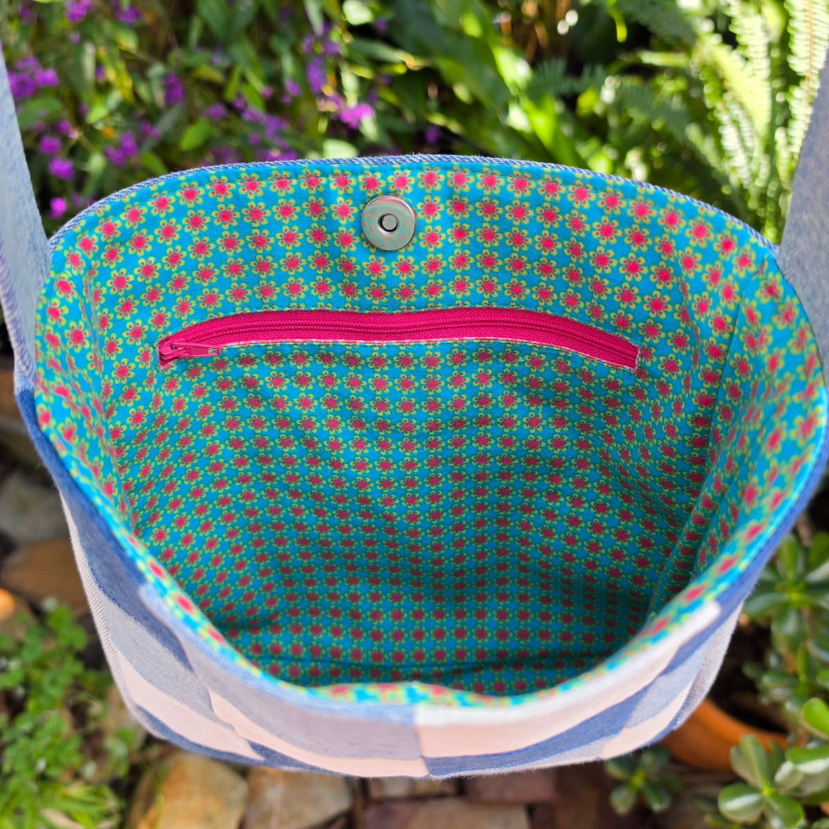 Upcycled Denim Jeans & Pre-loved Fabrics Checkered Handbag