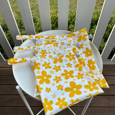 READY MADE Water-resistant wet bags - Yellow Daisies (Annette Winter)  | Ready to ship | FREE Postage