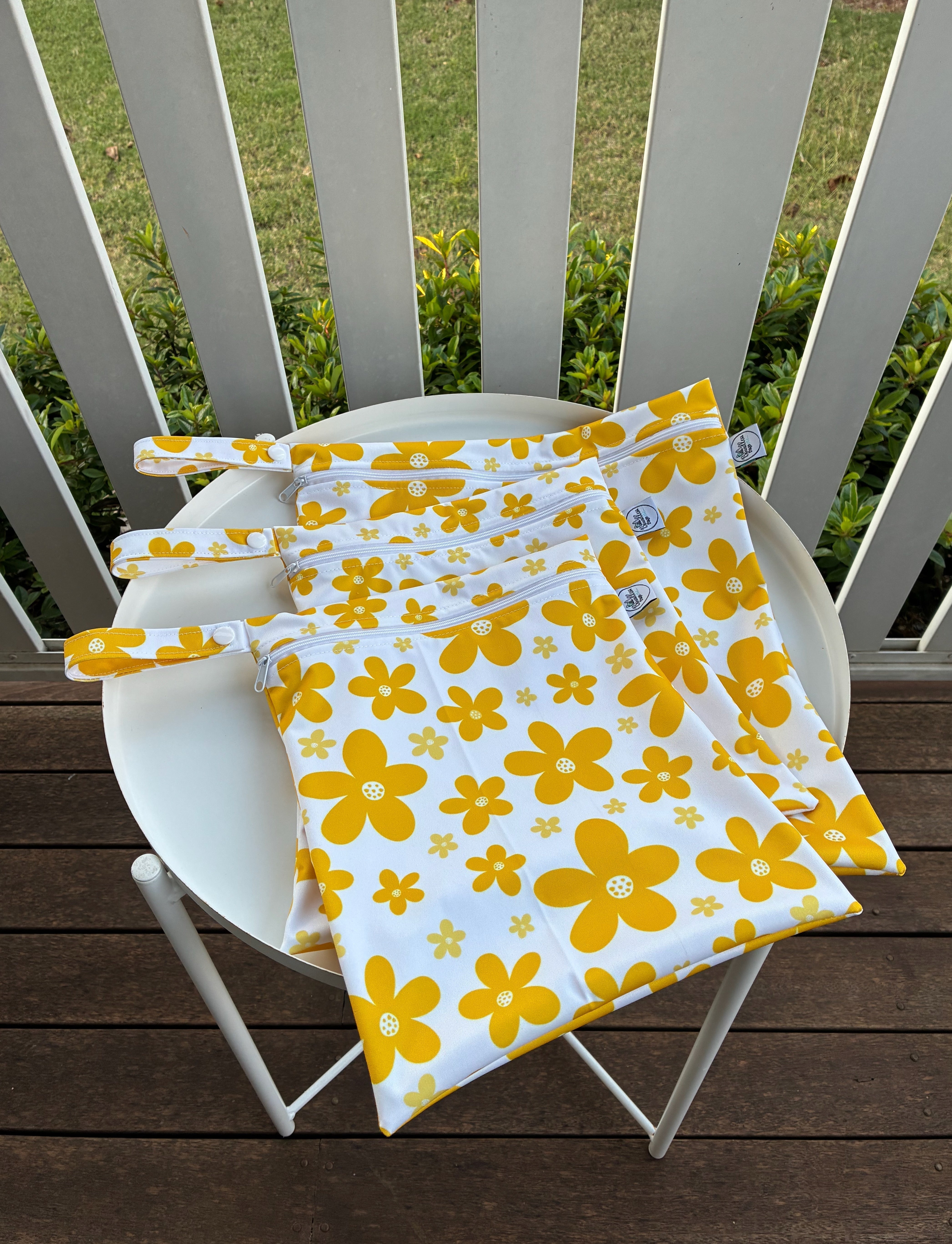READY MADE Water-resistant wet bags - Yellow Daisies (Annette Winter)  | Ready to ship | FREE Postage