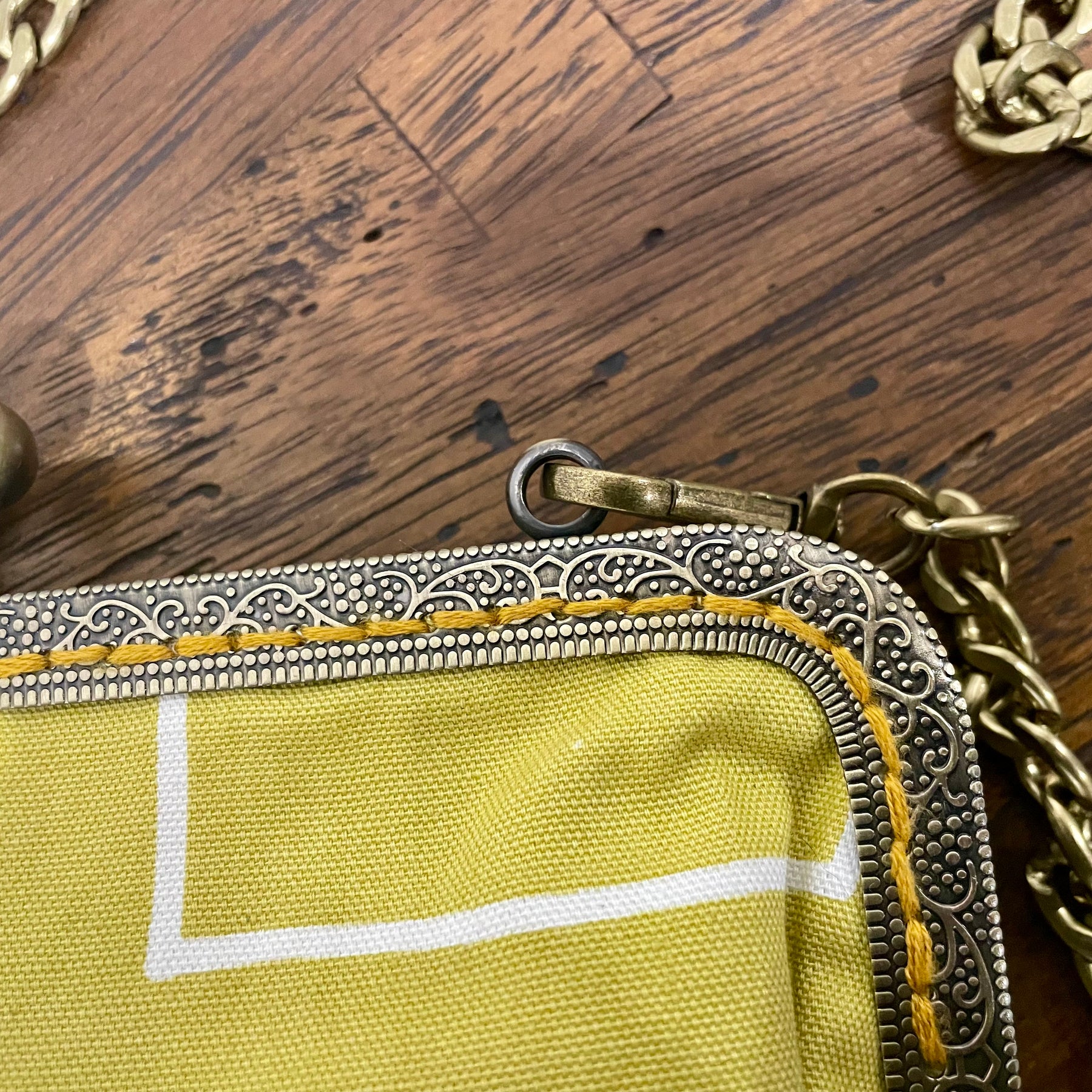 Mustard Geometric Vintage Clasp Handbag, Handmade Australia