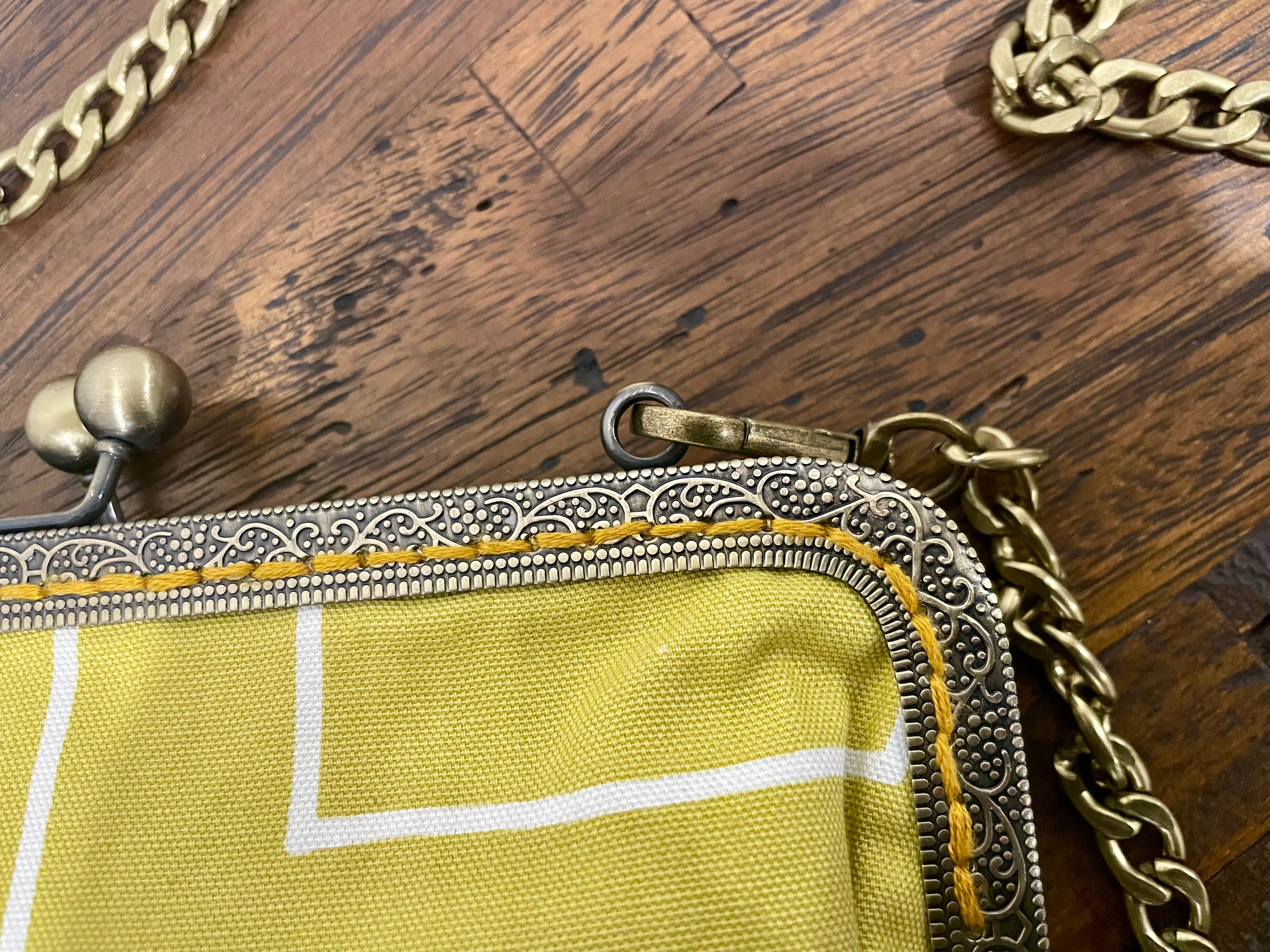 Mustard Geometric Vintage Clasp Handbag, Handmade Australia