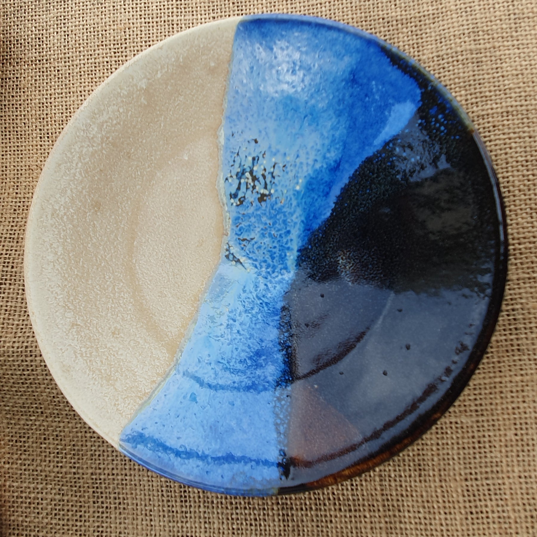 Stoneware landscape bowls with speckled blue, green, brown, oatmeal and white glazes hand made