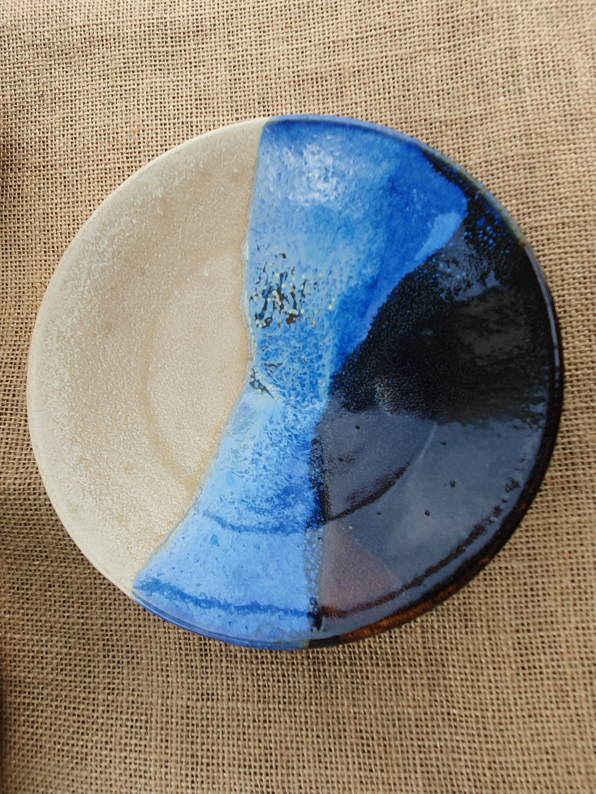 Stoneware landscape bowls with speckled blue, green, brown, oatmeal and white glazes hand made