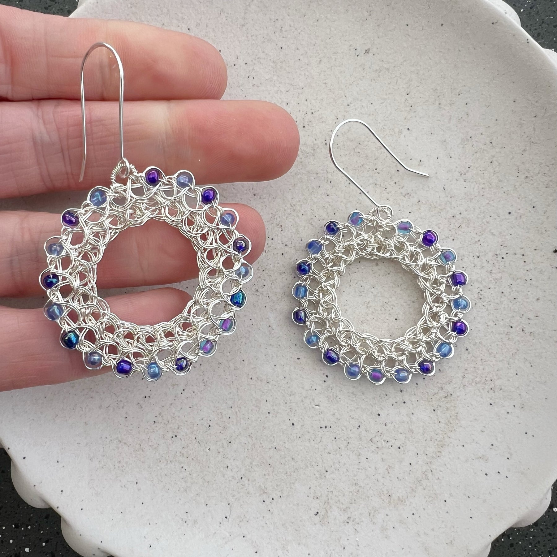 Peruvian Crystal Hoop Earrings: Silver-Plated Wire, Sterling Silver Hooks