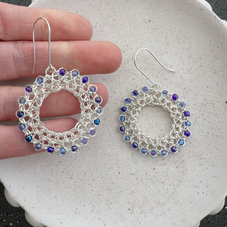 Peruvian Crystal Hoop Earrings: Silver-Plated Wire, Sterling Silver Hooks