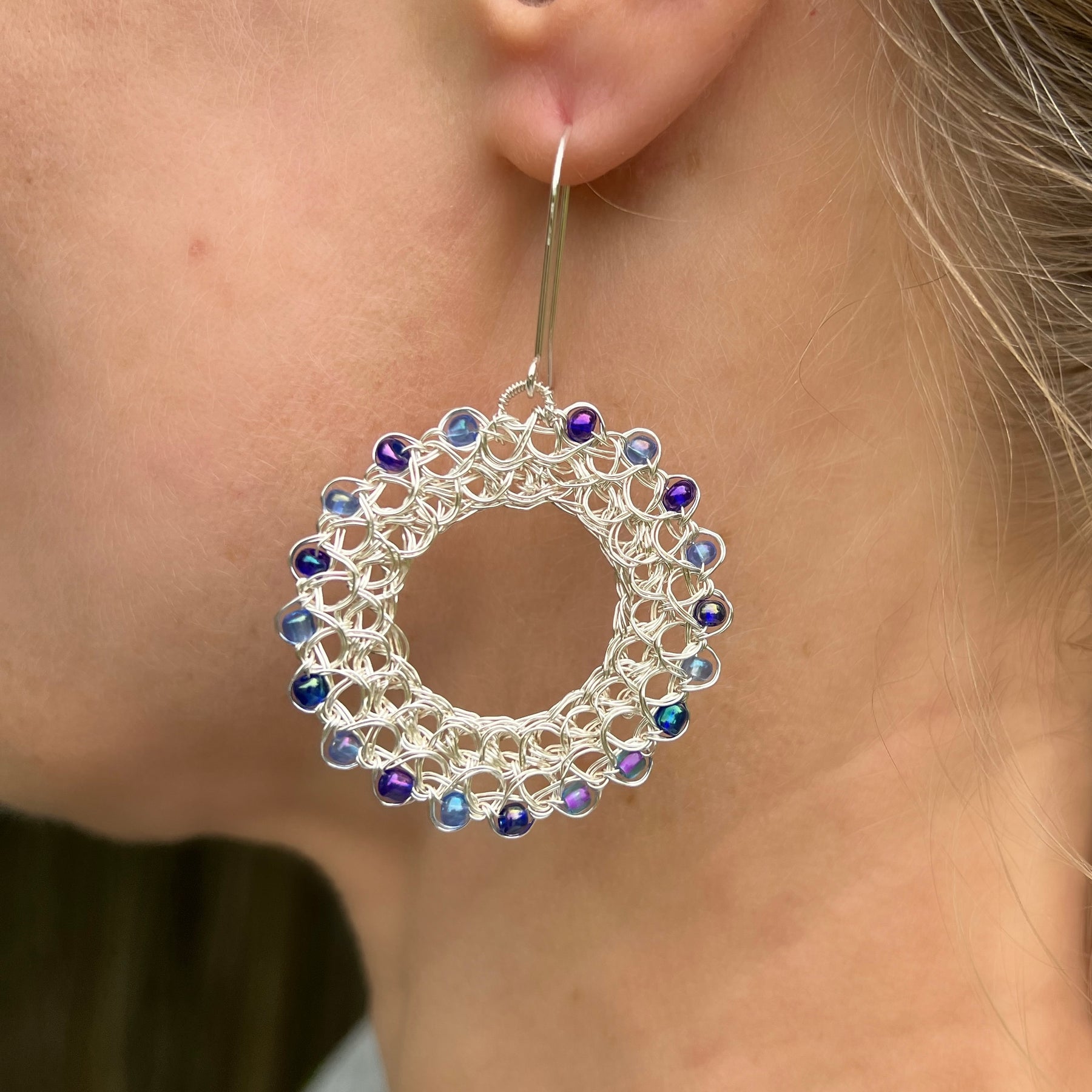 Peruvian Crystal Hoop Earrings: Silver-Plated Wire, Sterling Silver Hooks