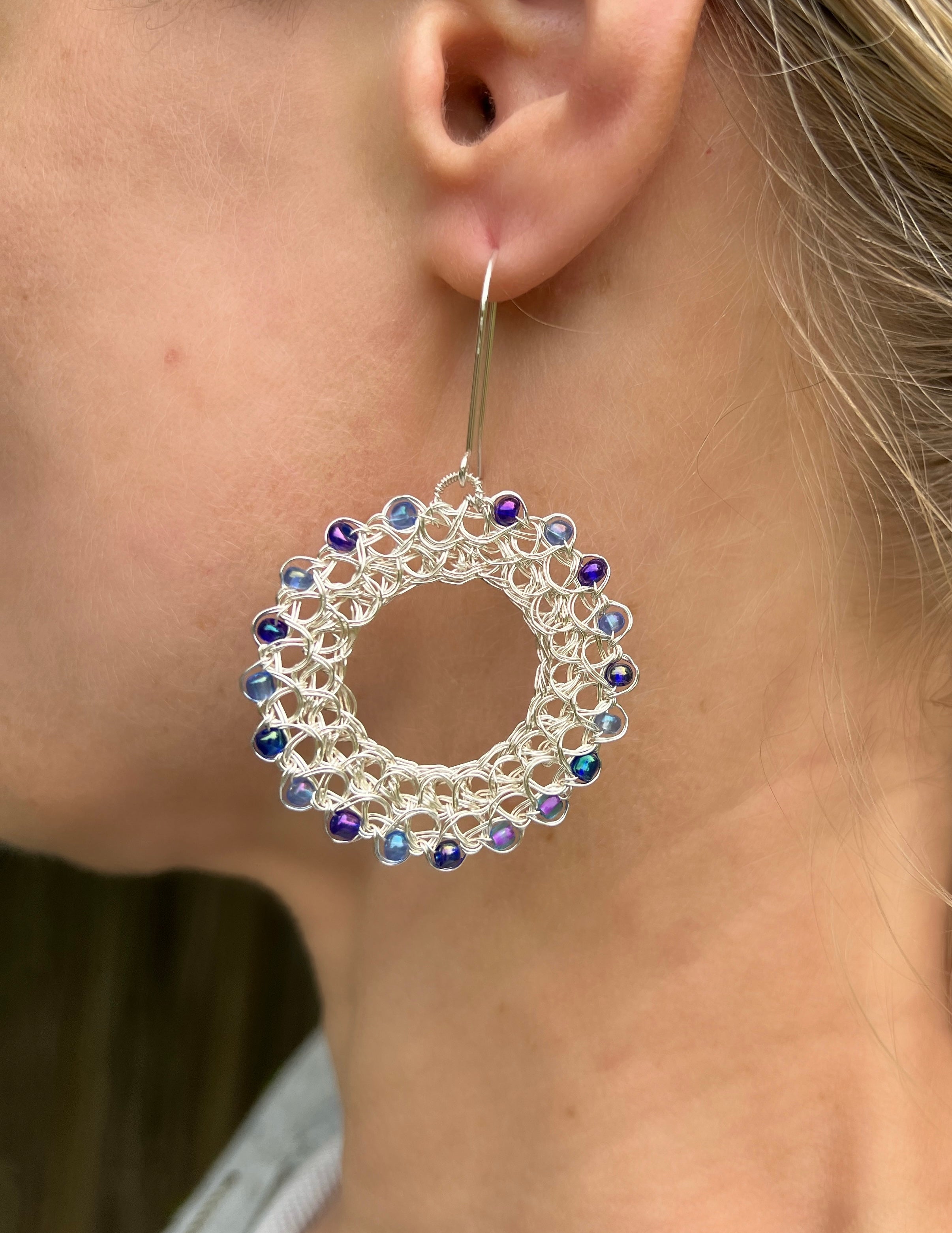 Peruvian Crystal Hoop Earrings: Silver-Plated Wire, Sterling Silver Hooks