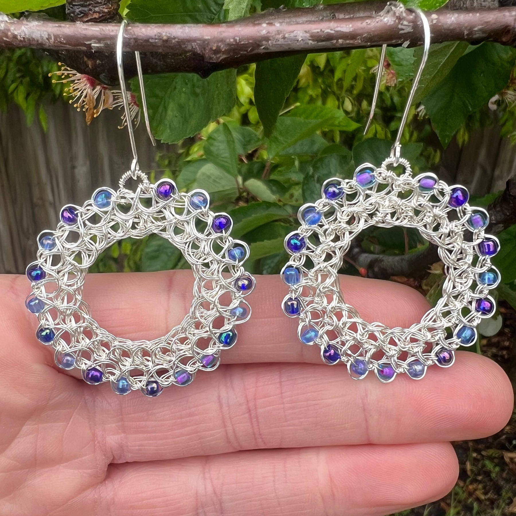 Peruvian Crystal Hoop Earrings: Silver-Plated Wire, Sterling Silver Hooks