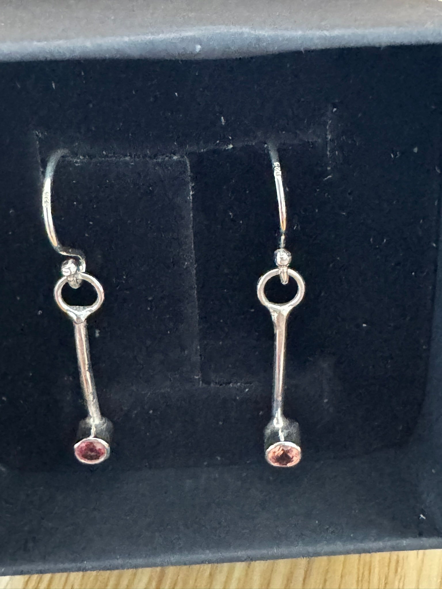 Sterling Silver 925 Lab Grown Padparadscha Sapphire 2cm Drop Earrings Handmade