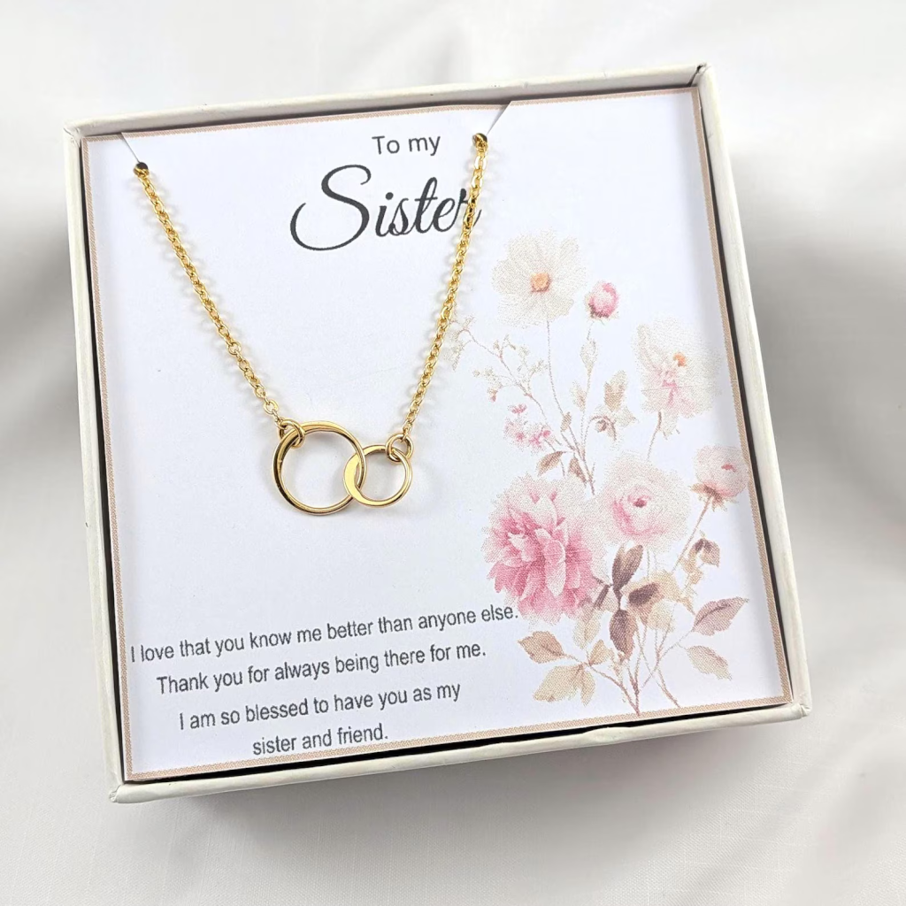 Sister Interlocking Circle Necklace Gift, Silver or Gold