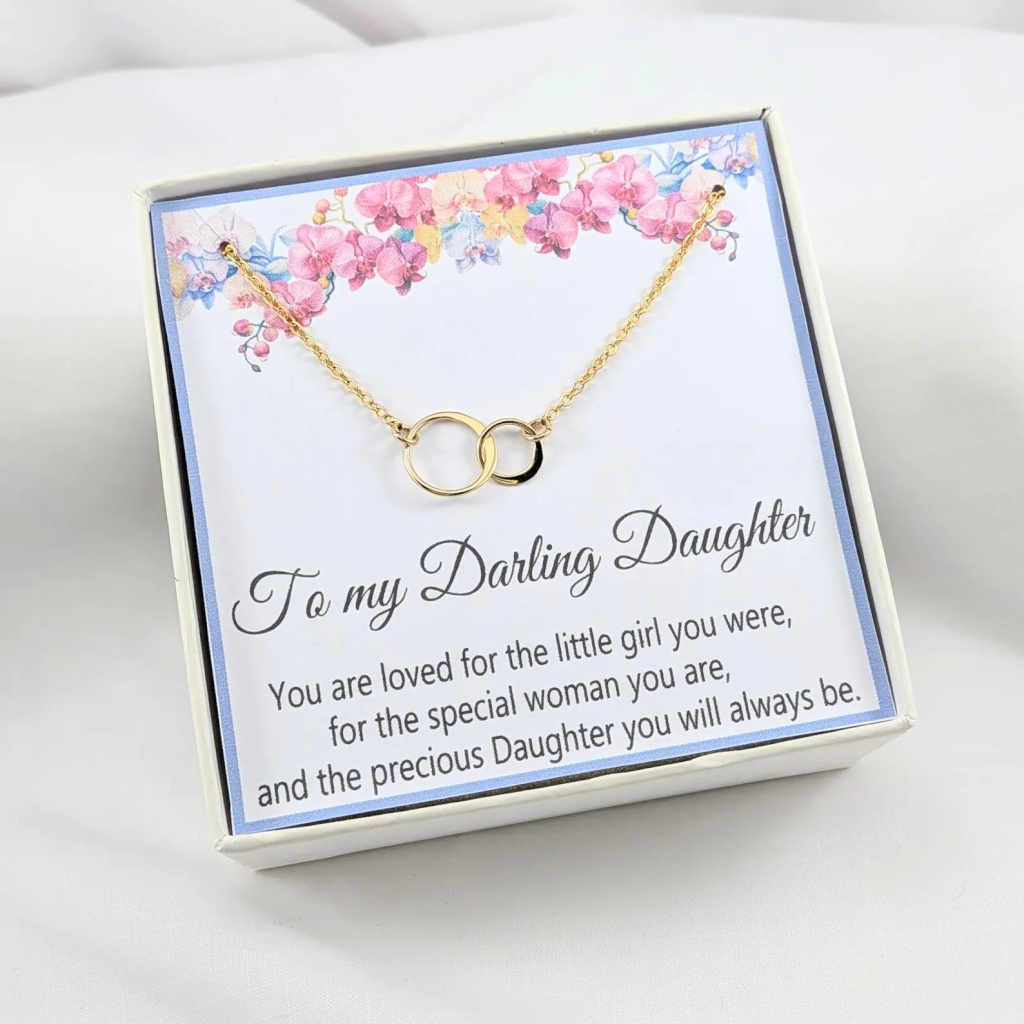 Daughter Necklace Interlocking Circles, Choose you Finish