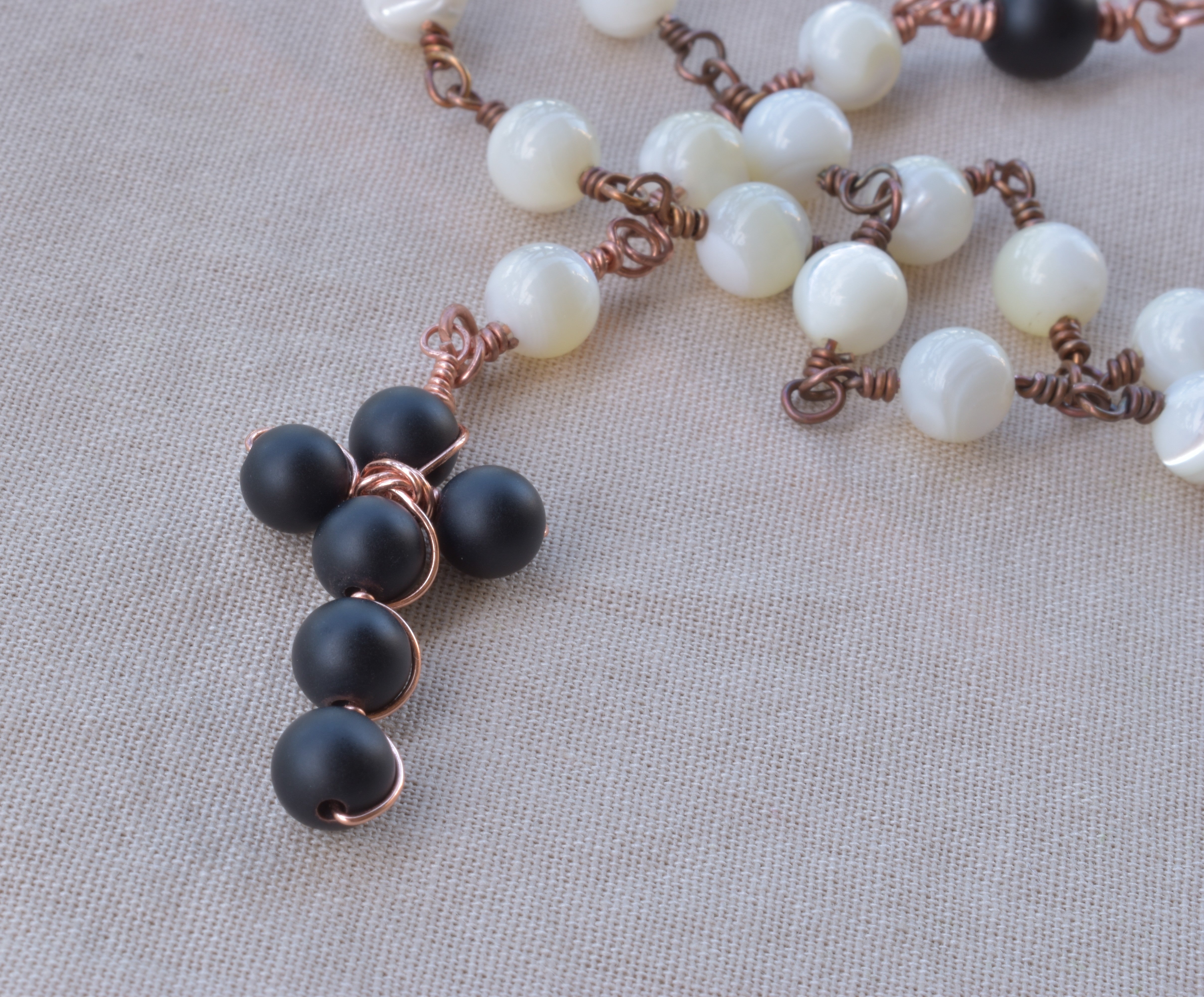 Stillness — Handcrafted Rosary in Mother of Pearl & Onyx